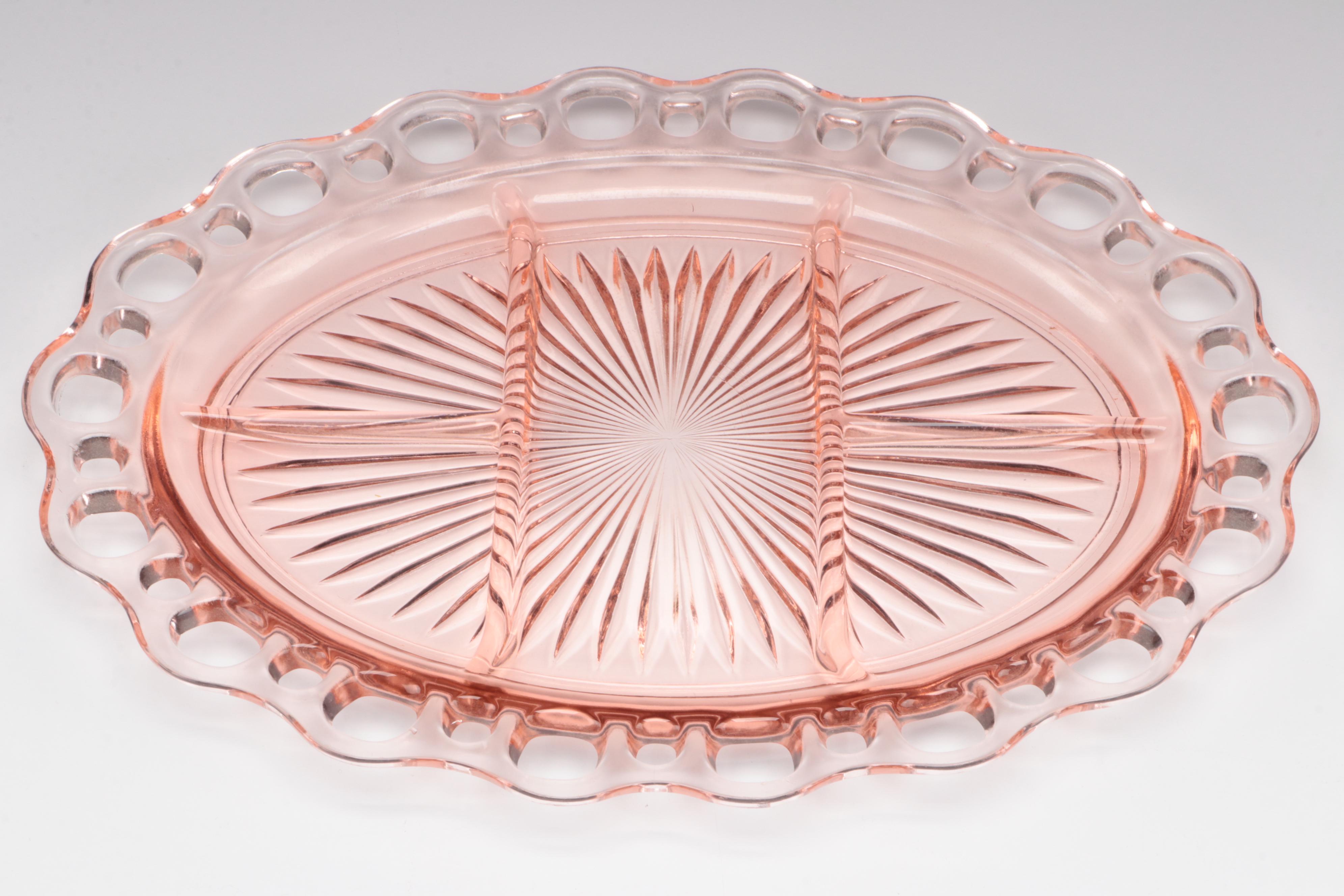 Lace Rim Pink Depression Glass Tray and More Depression Glass Tableware