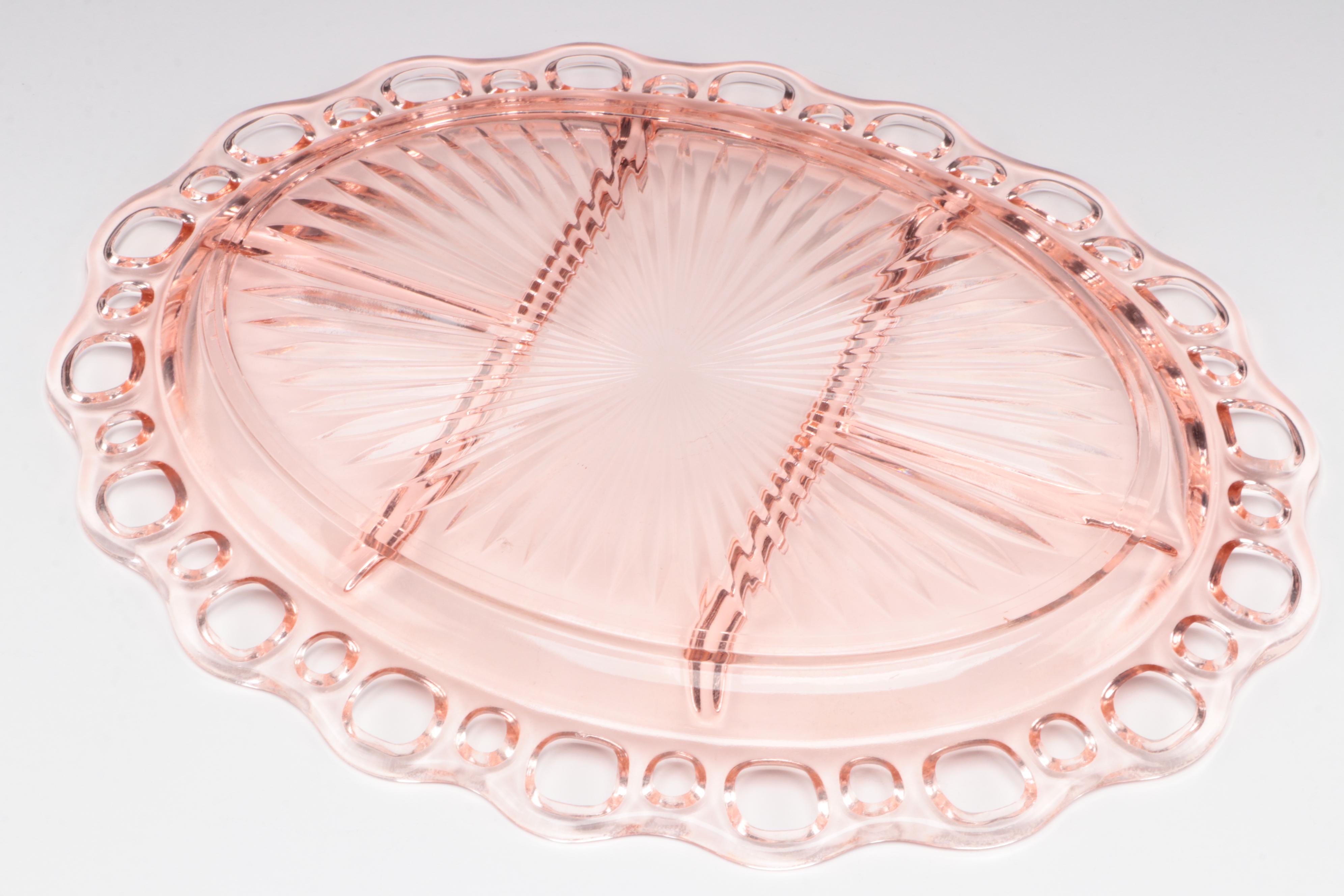 Lace Rim Pink Depression Glass Tray and More Depression Glass Tableware