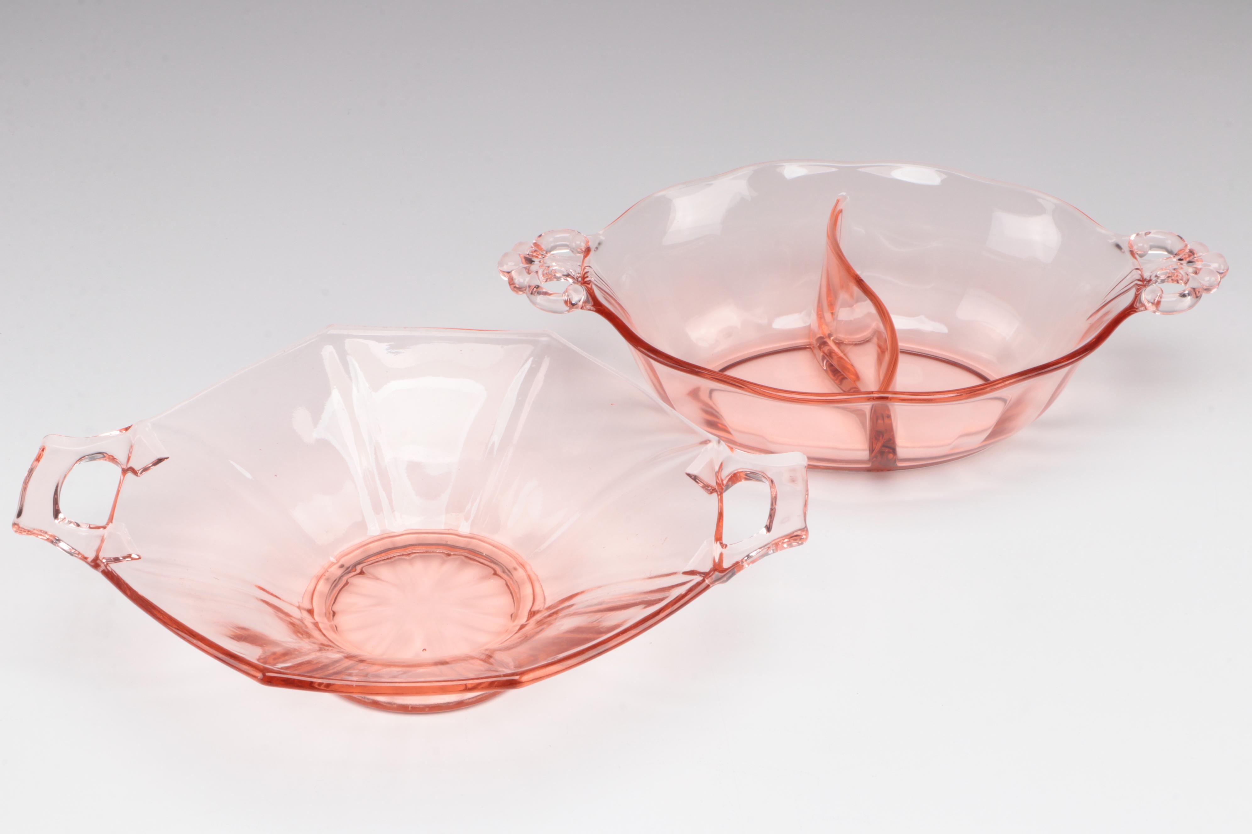 Lace Rim Pink Depression Glass Tray and More Depression Glass Tableware