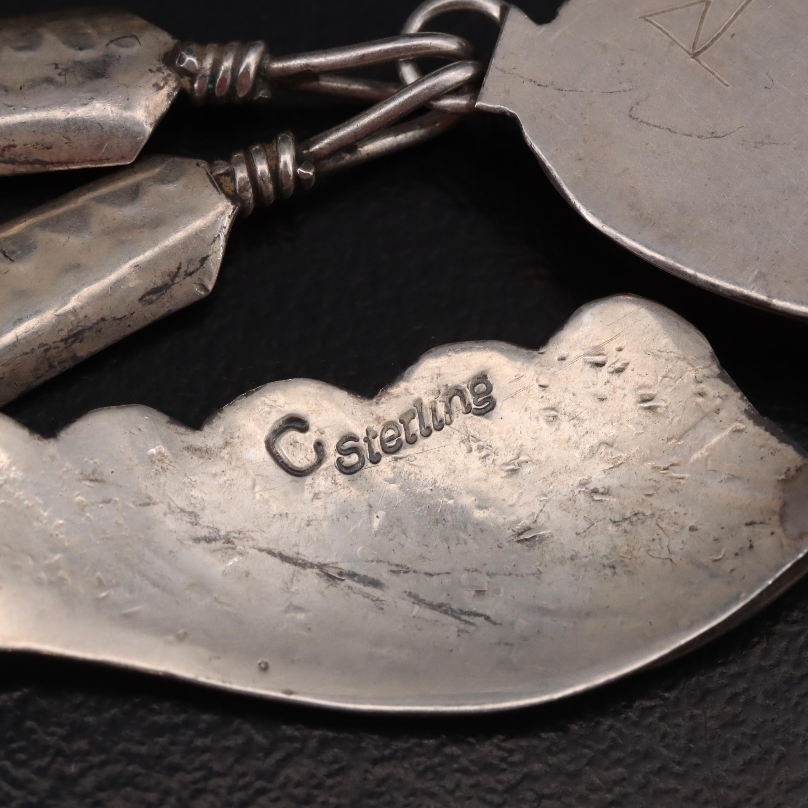 Southwestern Artist Signed Sterling Turquoise Feather Necklace