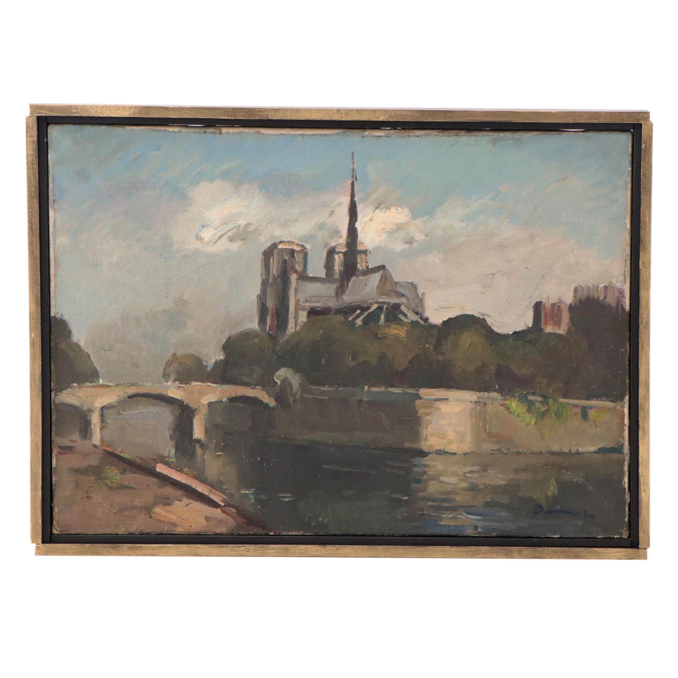 Landscape Oil Painting of Notre Dame, Paris, 1944