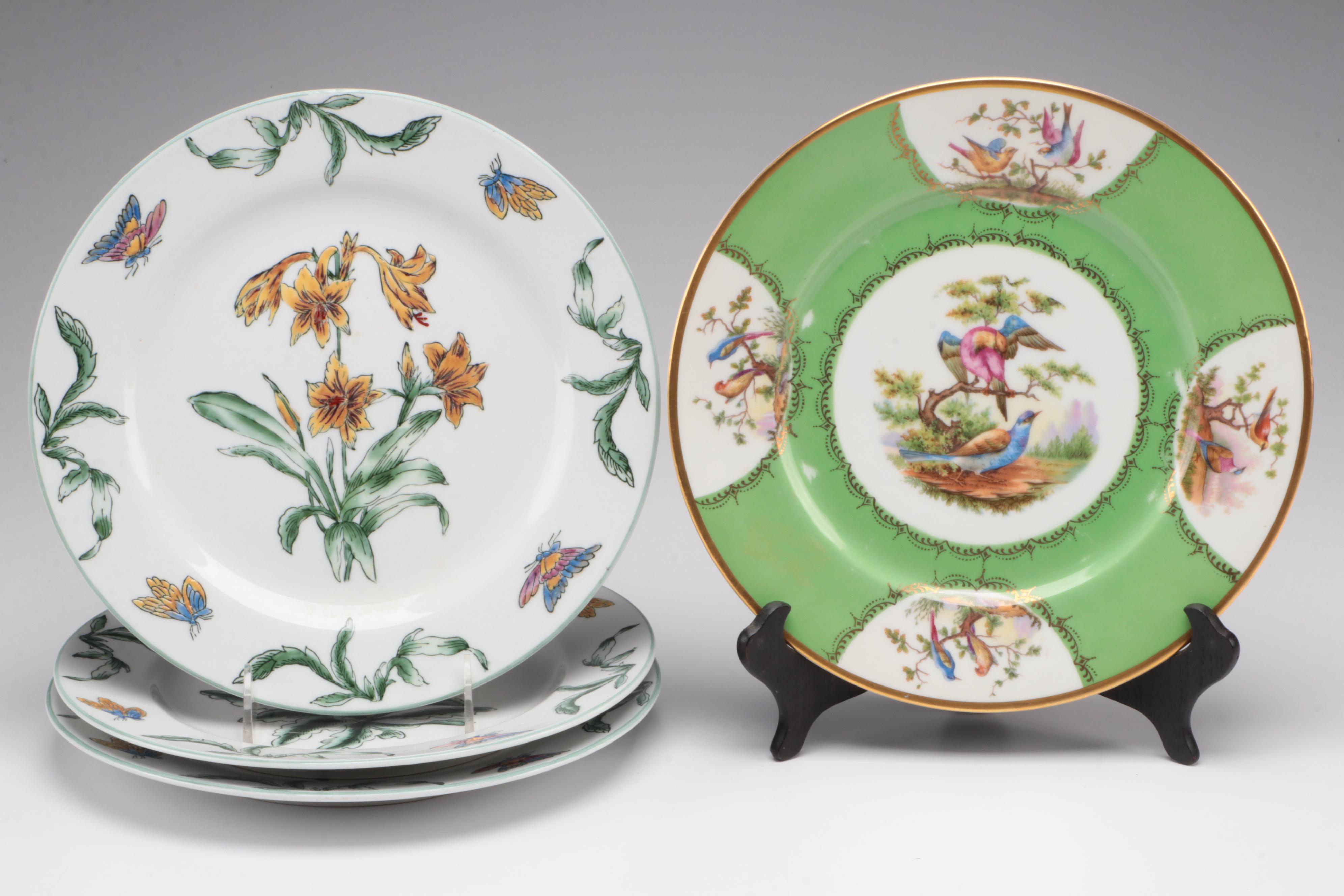 Herend "Rothschild Bird" Creamer and Other Porcelain with Art Glass Decor