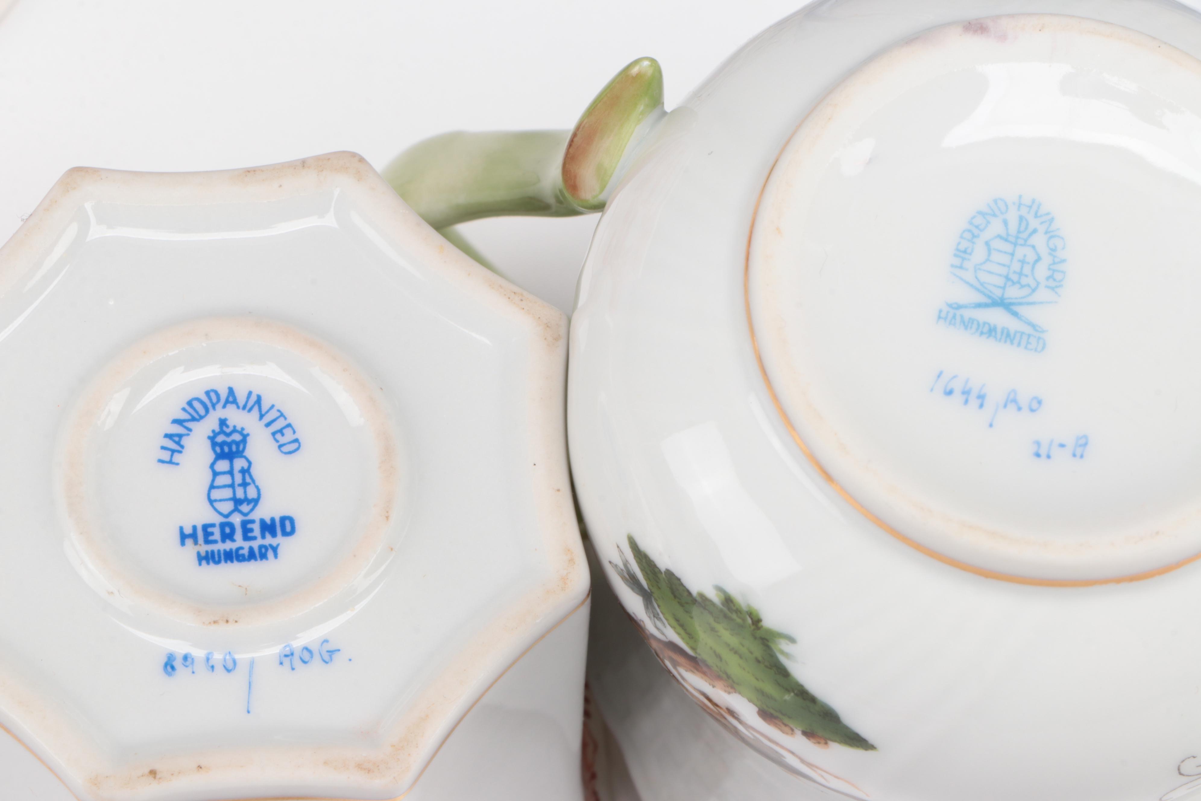 Herend "Rothschild Bird" Creamer and Other Porcelain with Art Glass Decor