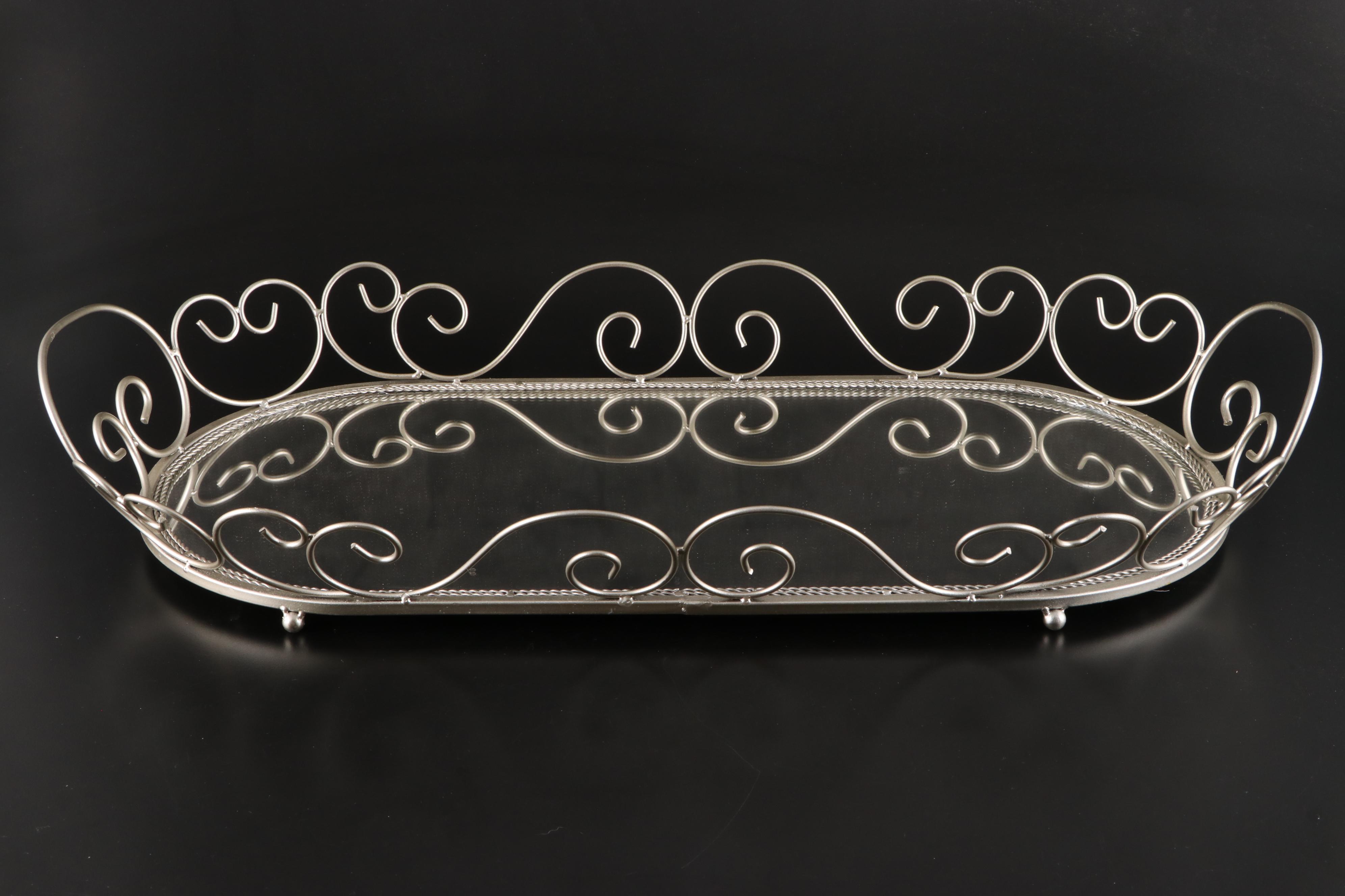 Mirrored Wire Plateau Trays with Pewter Finished Candle Holders