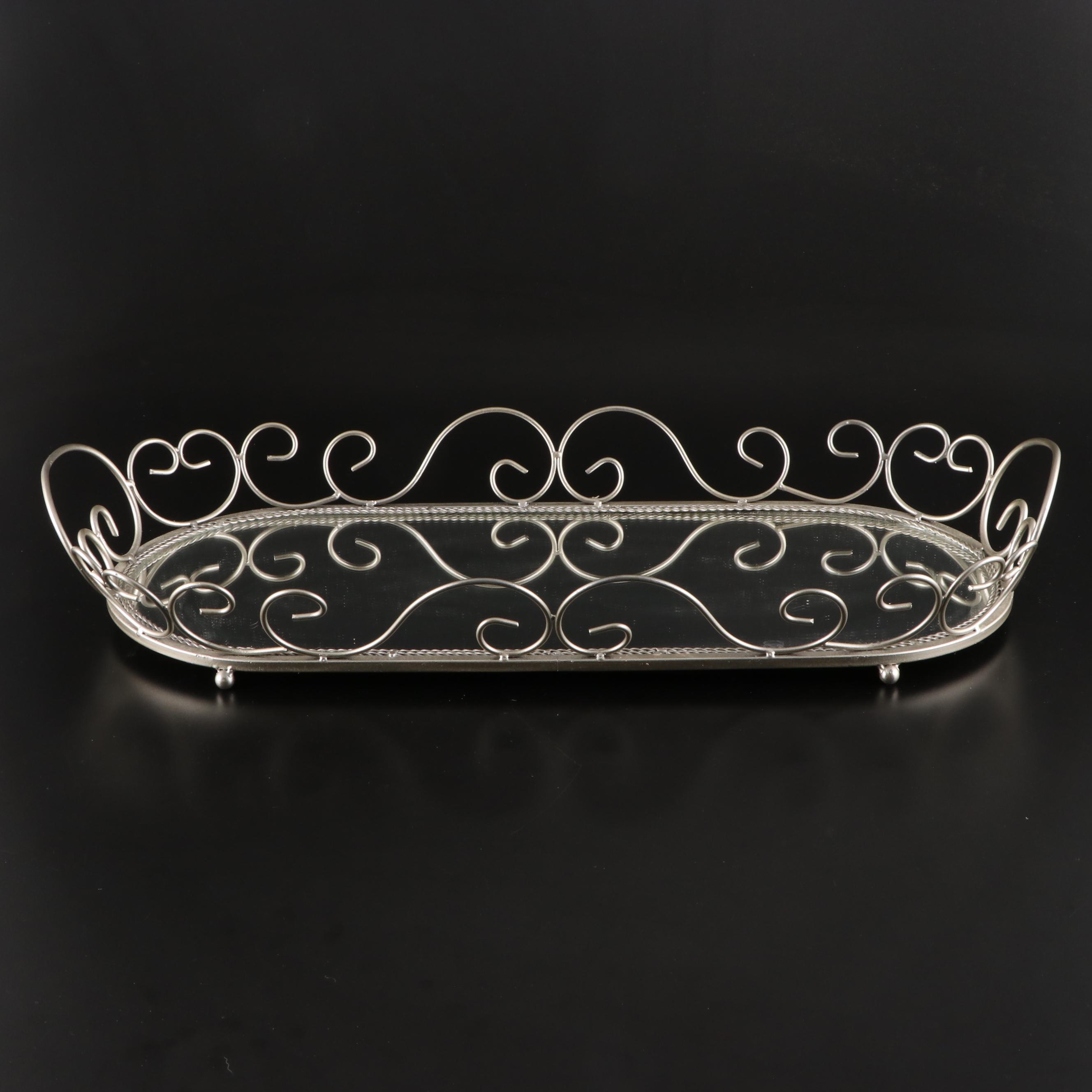 Mirrored Wire Plateau Trays with Pewter Finished Candle Holders