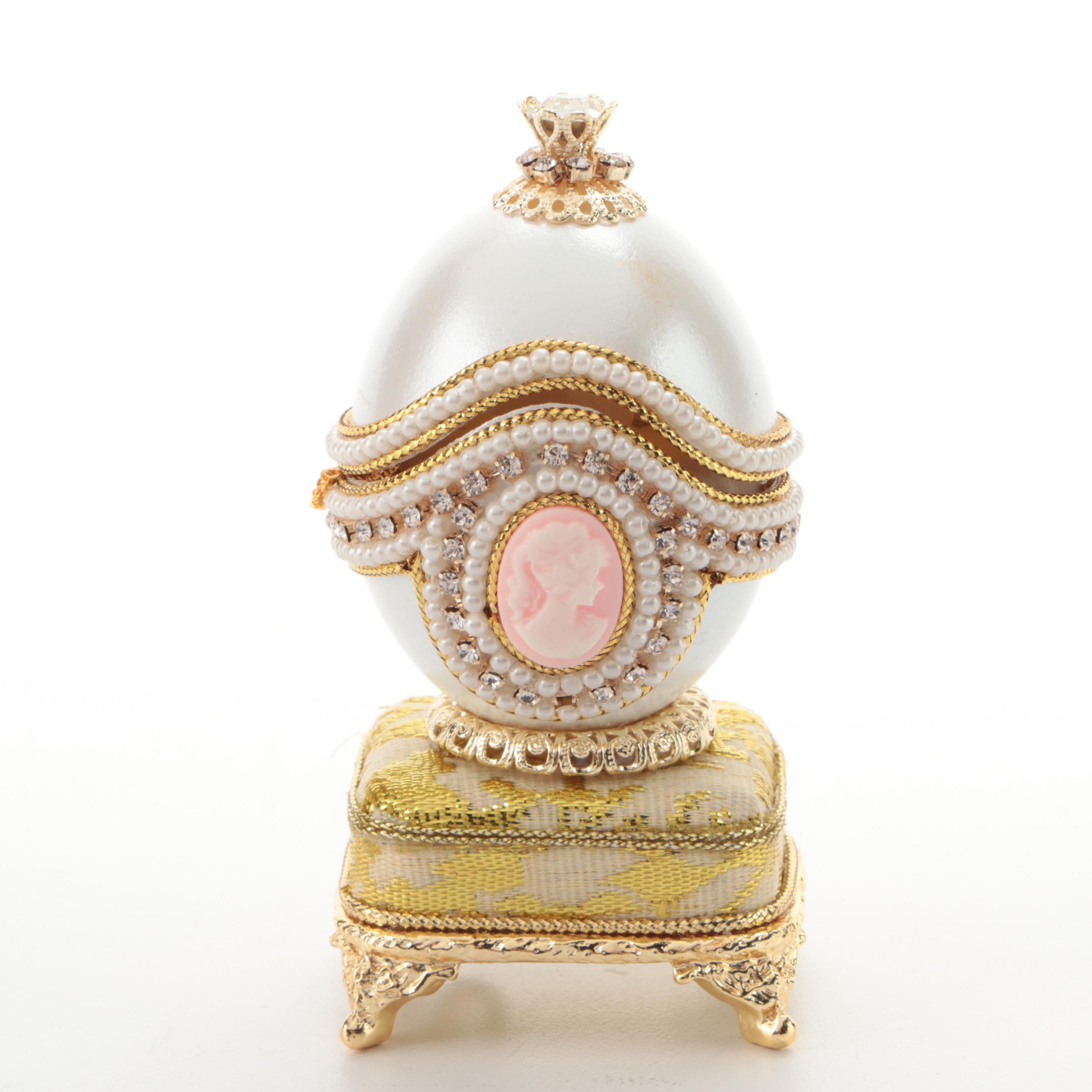 Jere Cameo Duck Egg and Music Box Egg Bejeweled Trinket Boxes