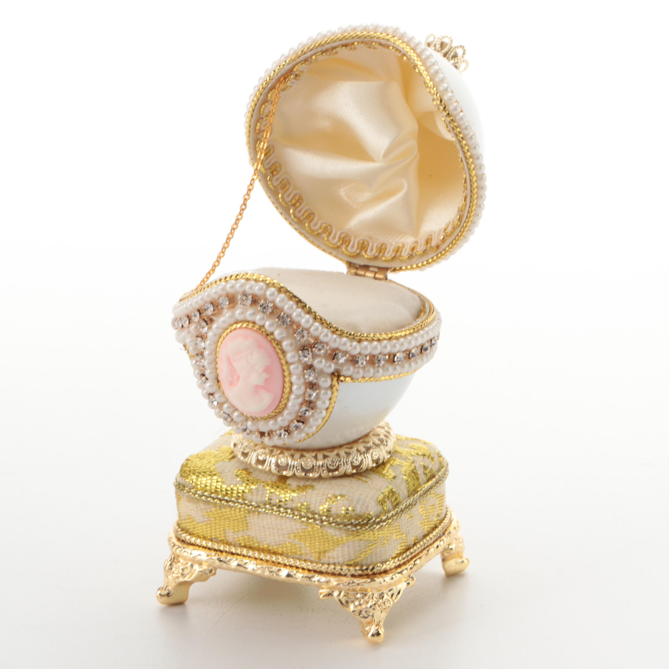 Jere Cameo Duck Egg and Music Box Egg Bejeweled Trinket Boxes