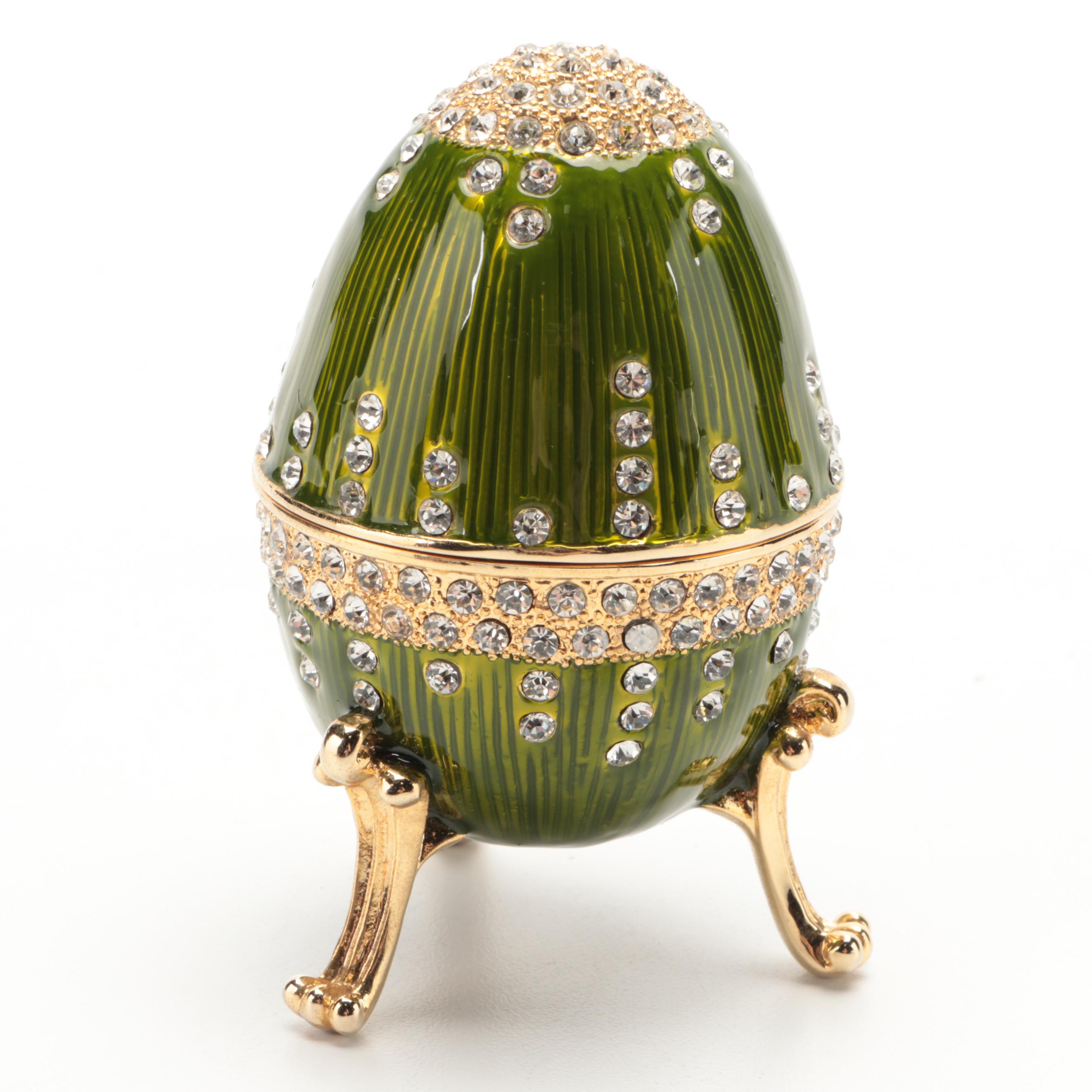 Jere Cameo Duck Egg and Music Box Egg Bejeweled Trinket Boxes