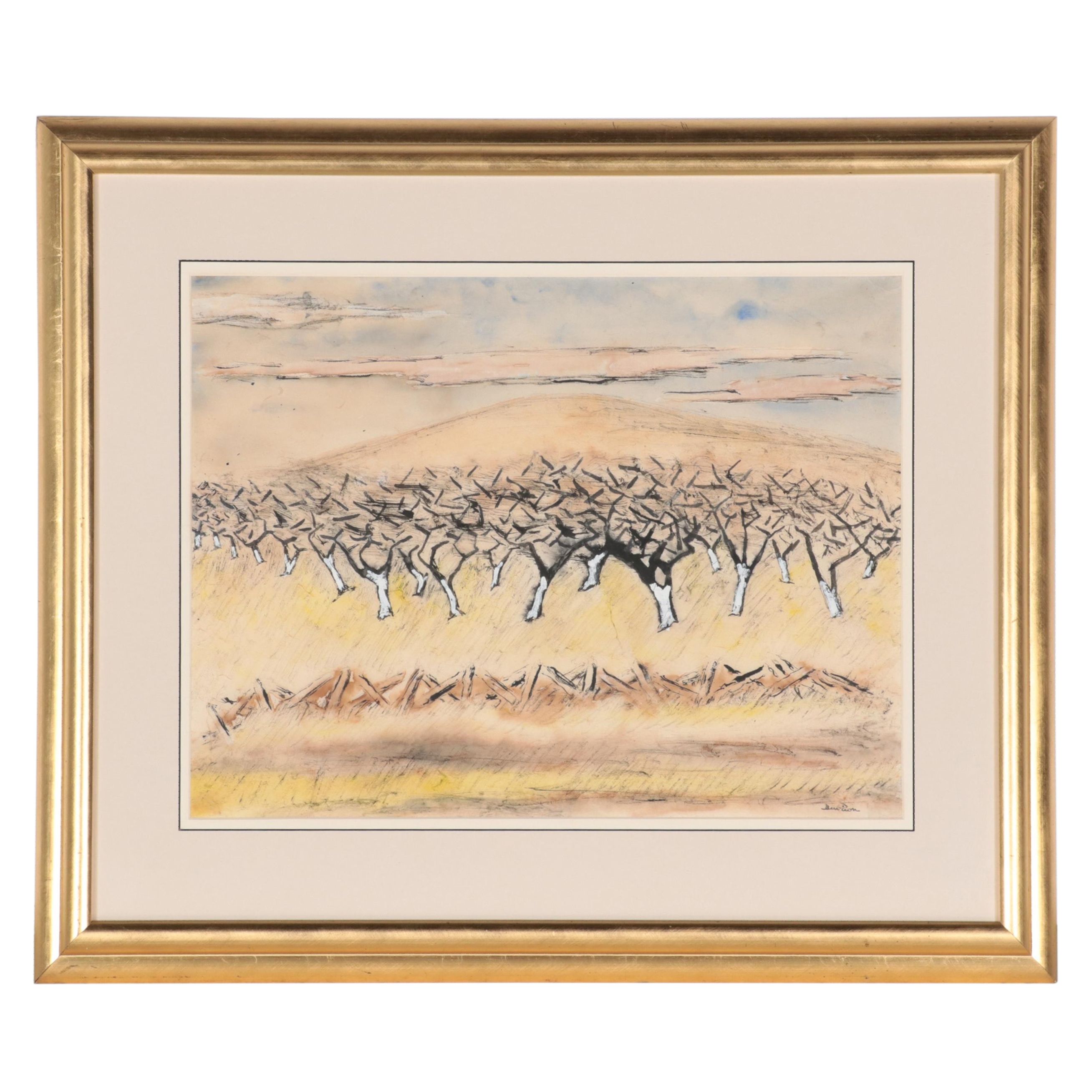 Ben-Zion Weinman Watercolor Painting of Landscape "De Profundis"