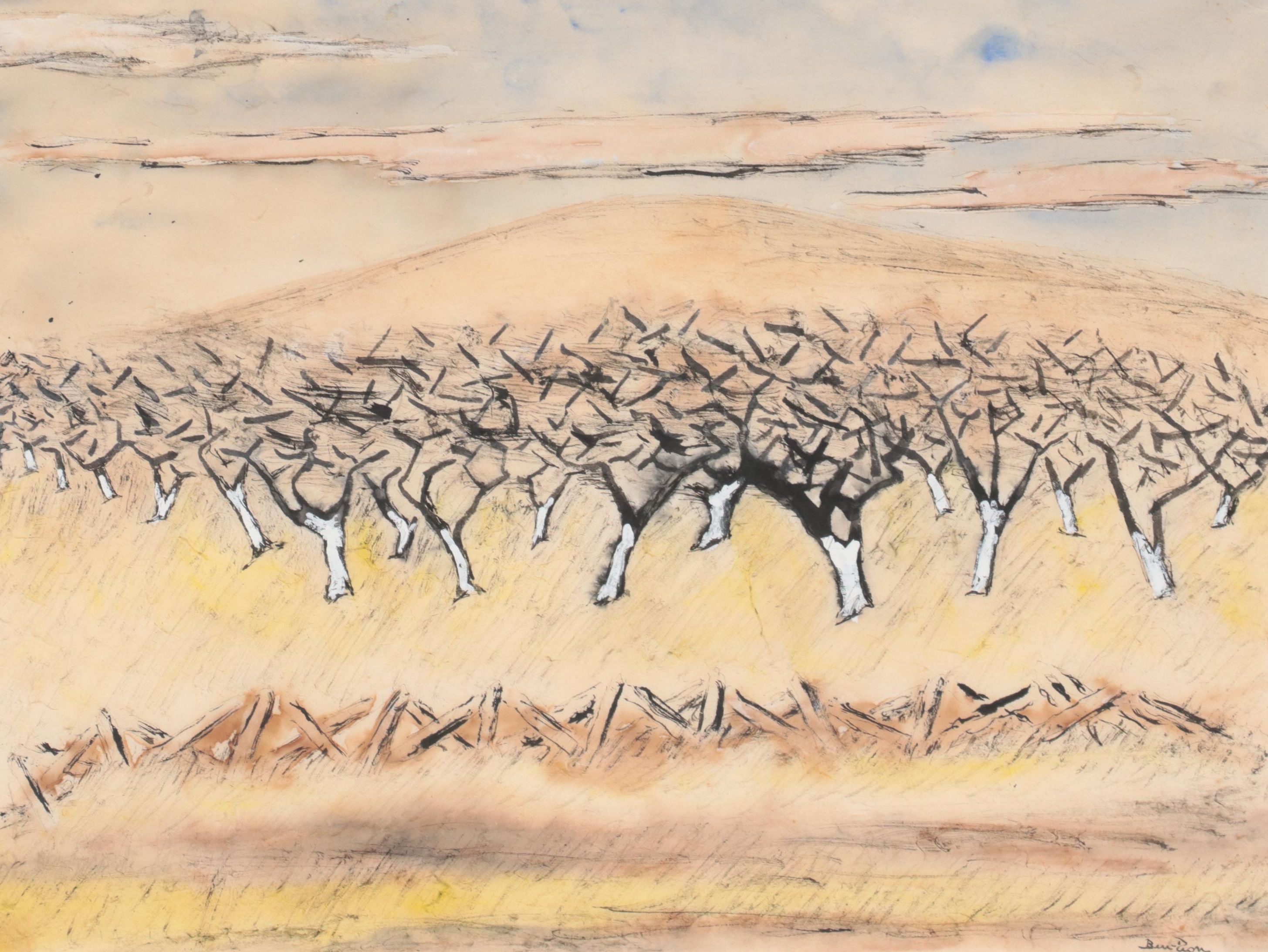 Ben-Zion Weinman Watercolor Painting of Landscape "De Profundis"