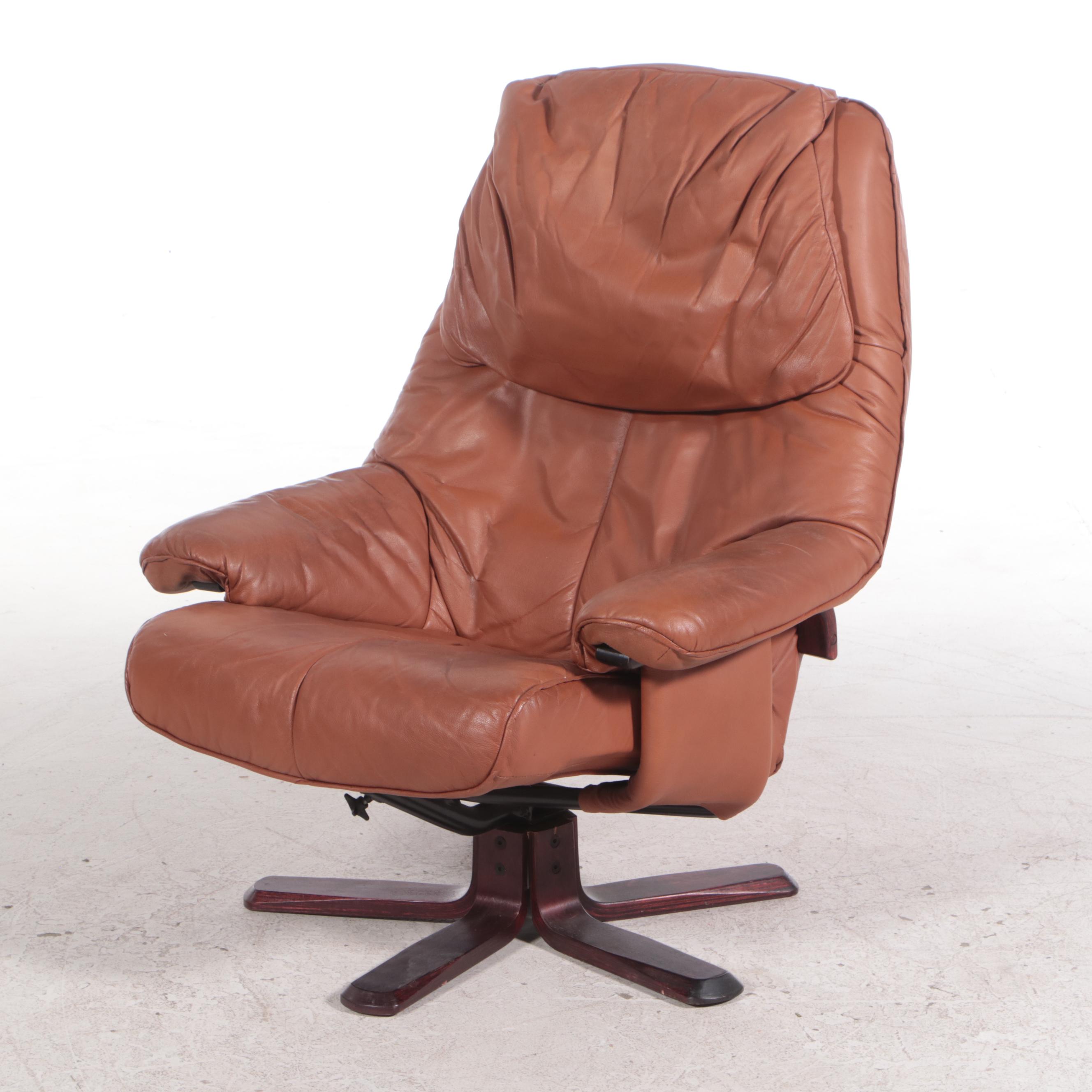 Leather-Upholstered Armchair and Ottoman on Bentwood Base