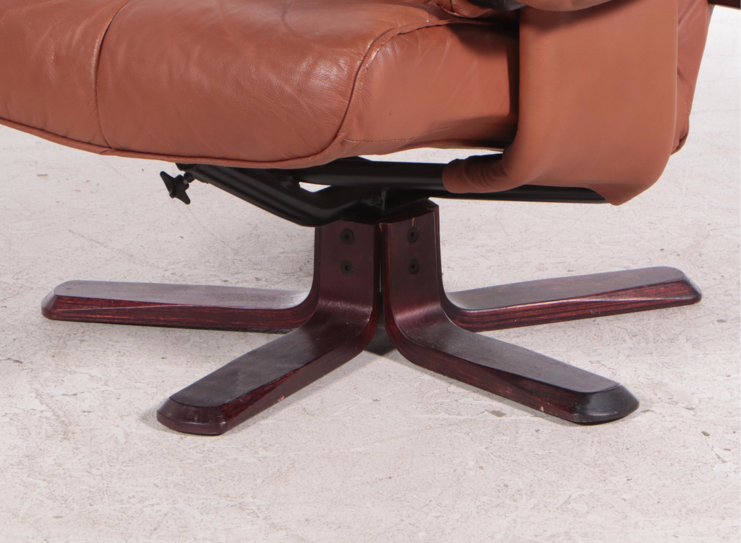 Leather-Upholstered Armchair and Ottoman on Bentwood Base