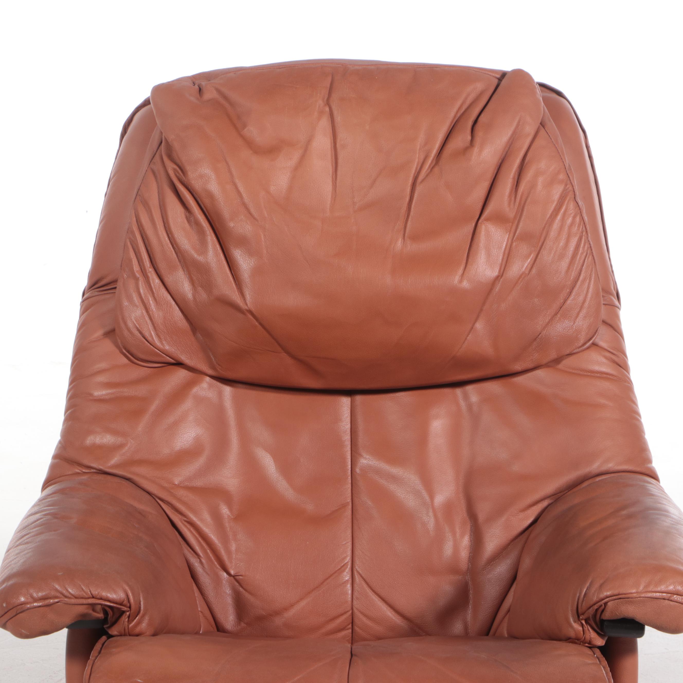 Leather-Upholstered Armchair and Ottoman on Bentwood Base