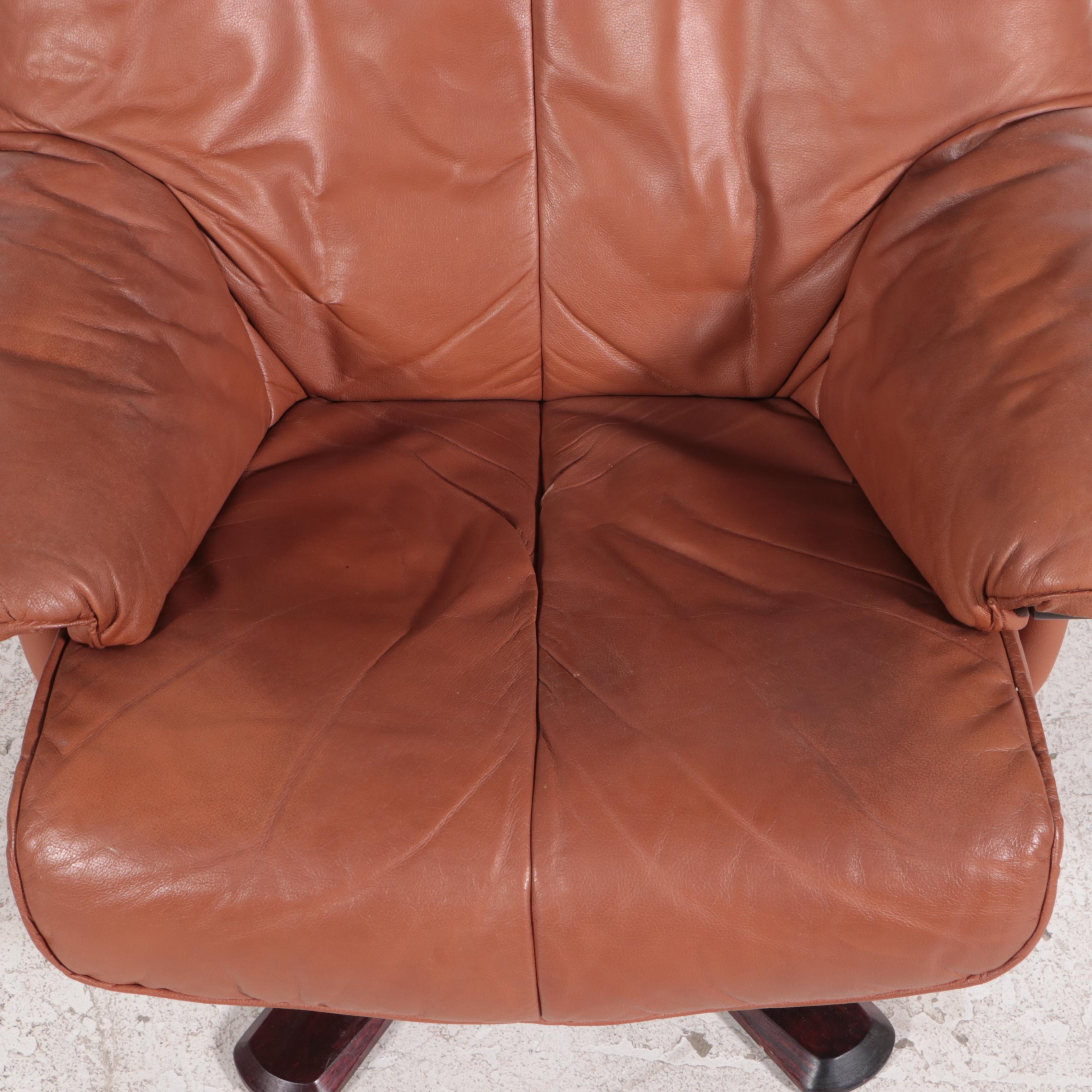 Leather-Upholstered Armchair and Ottoman on Bentwood Base