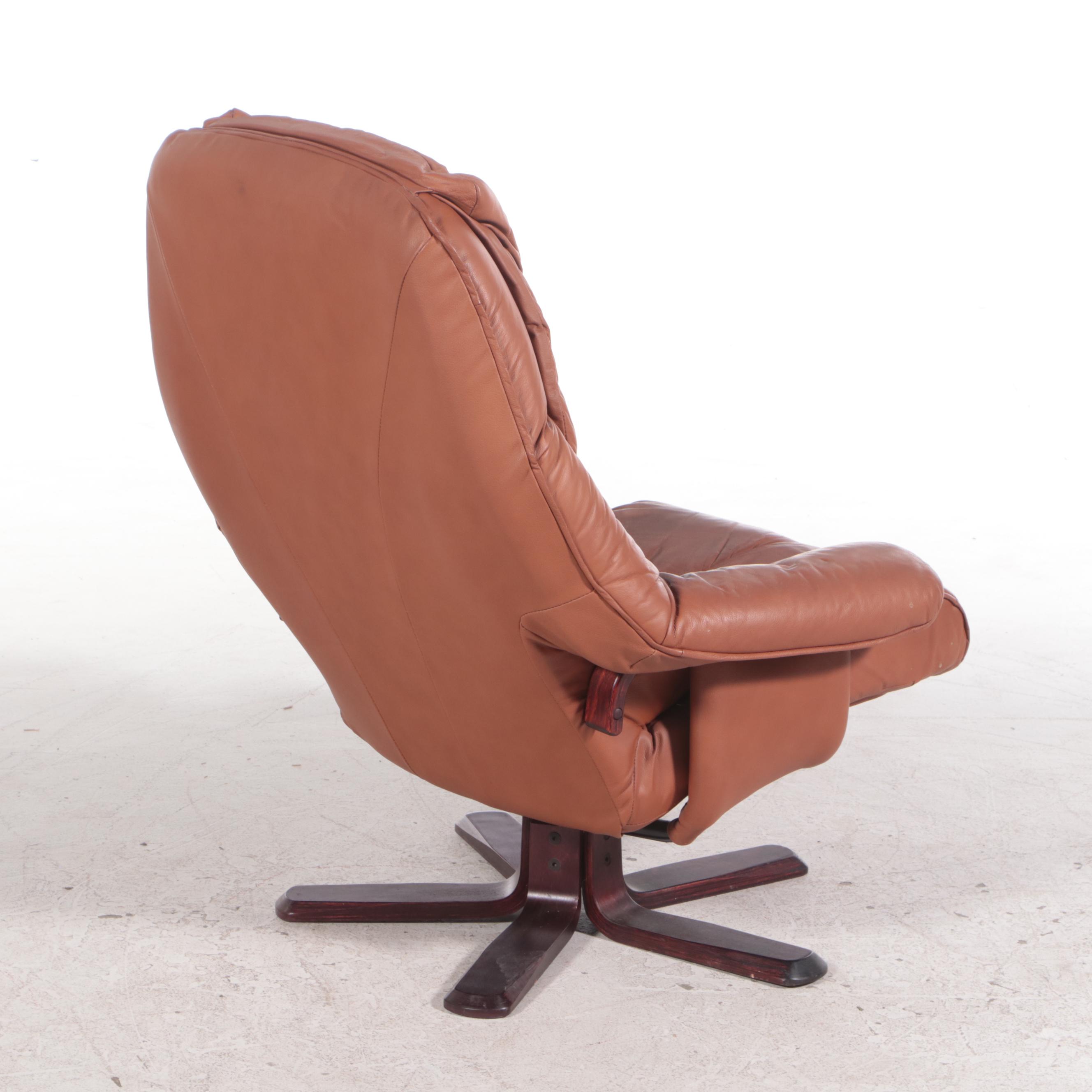 Leather-Upholstered Armchair and Ottoman on Bentwood Base