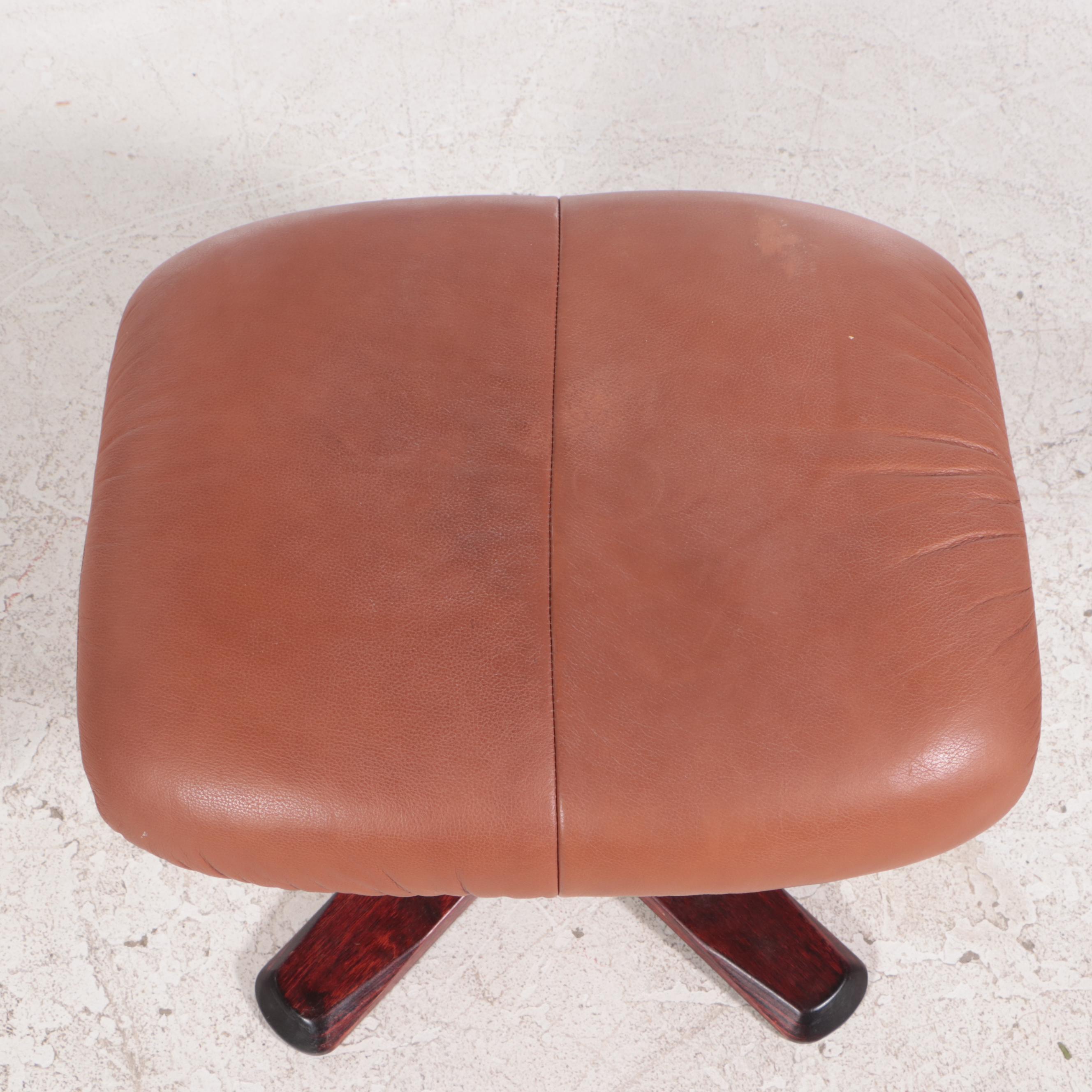 Leather-Upholstered Armchair and Ottoman on Bentwood Base
