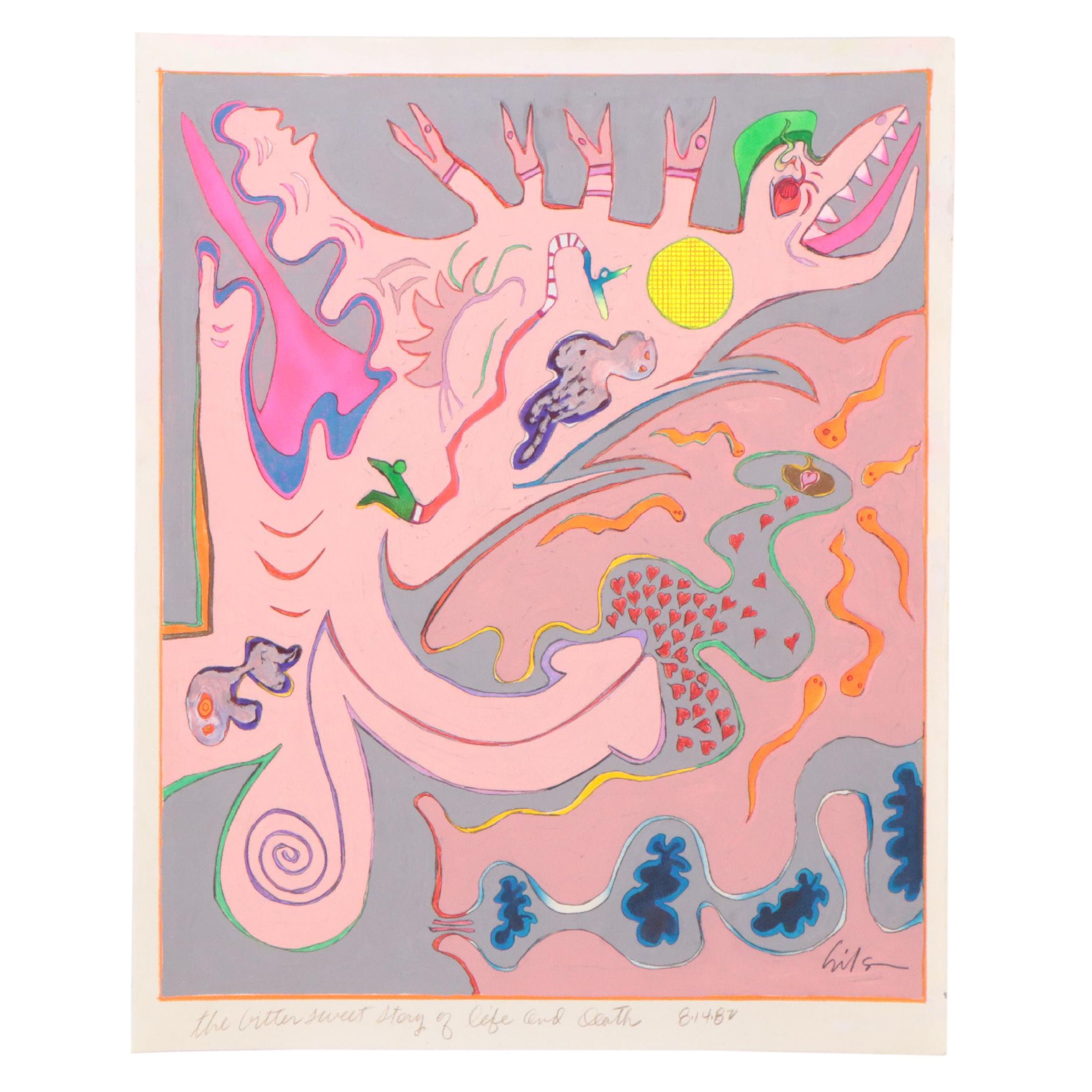 Harry Hilson Acrylic Painting "The Bittersweet Story of Life and Death," 1982