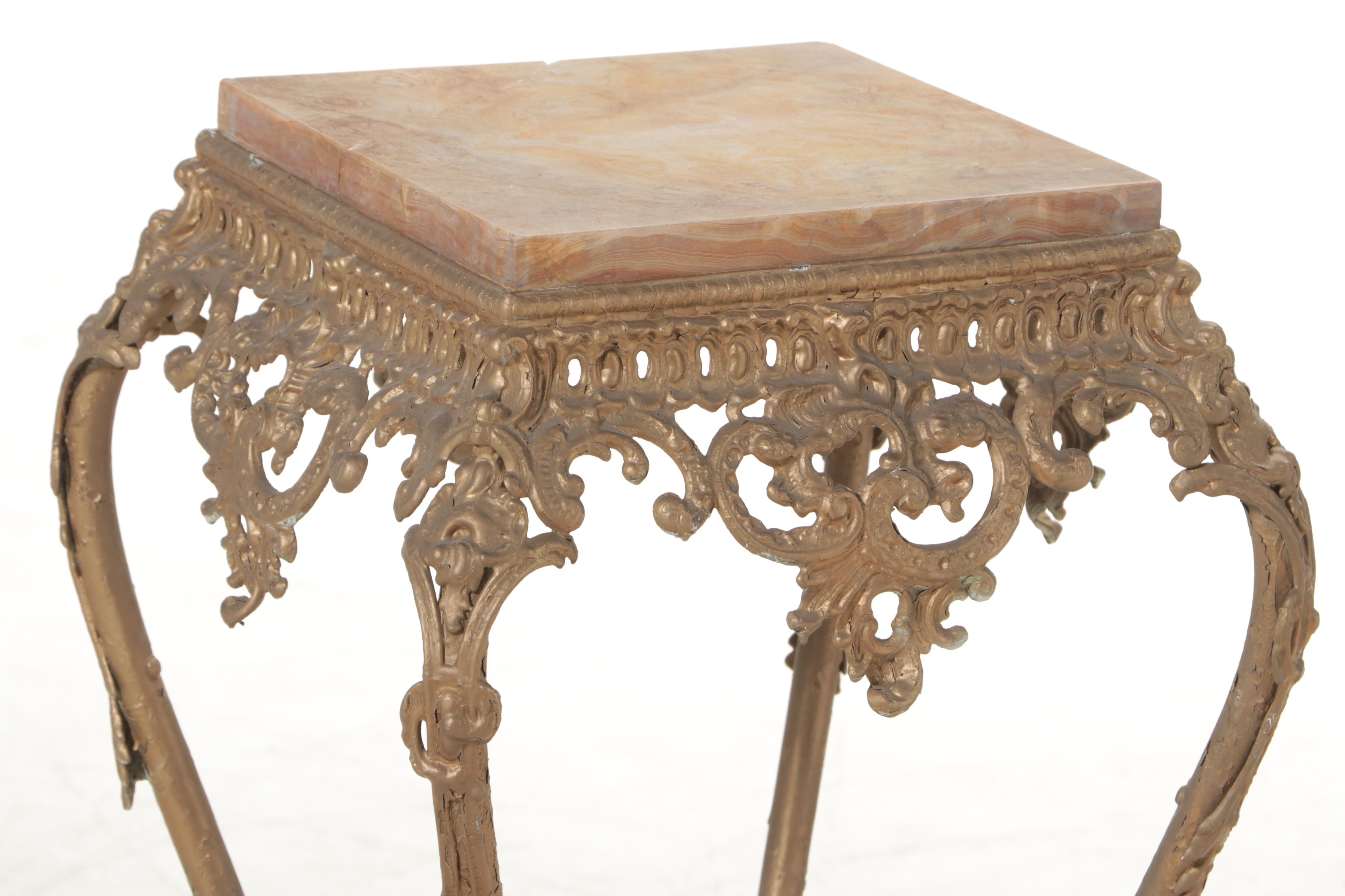 Victorian Rococo Revival Gold-Painted Metal and Onyx Pedestal, Circa 1900