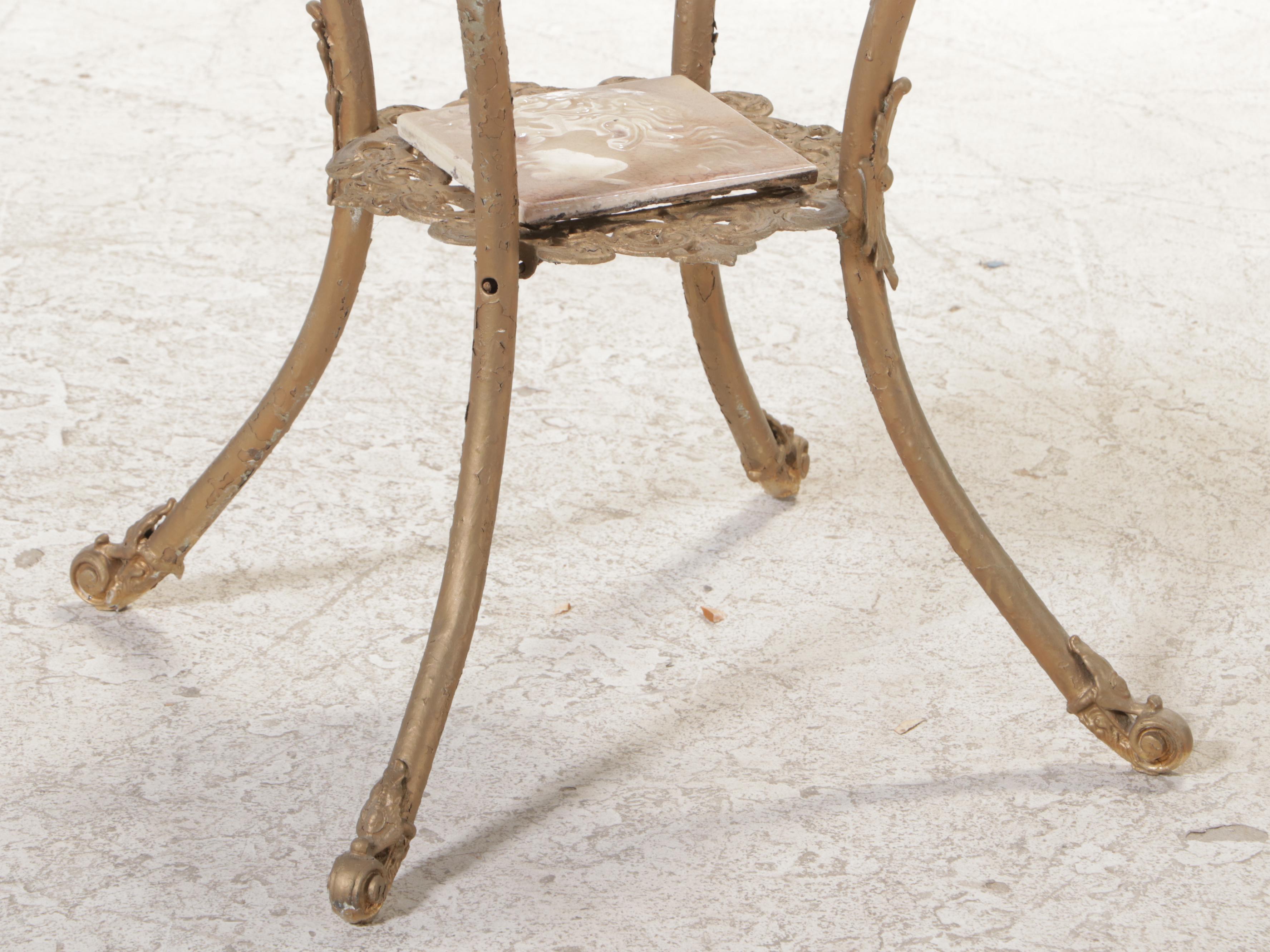 Victorian Rococo Revival Gold-Painted Metal and Onyx Pedestal, Circa 1900