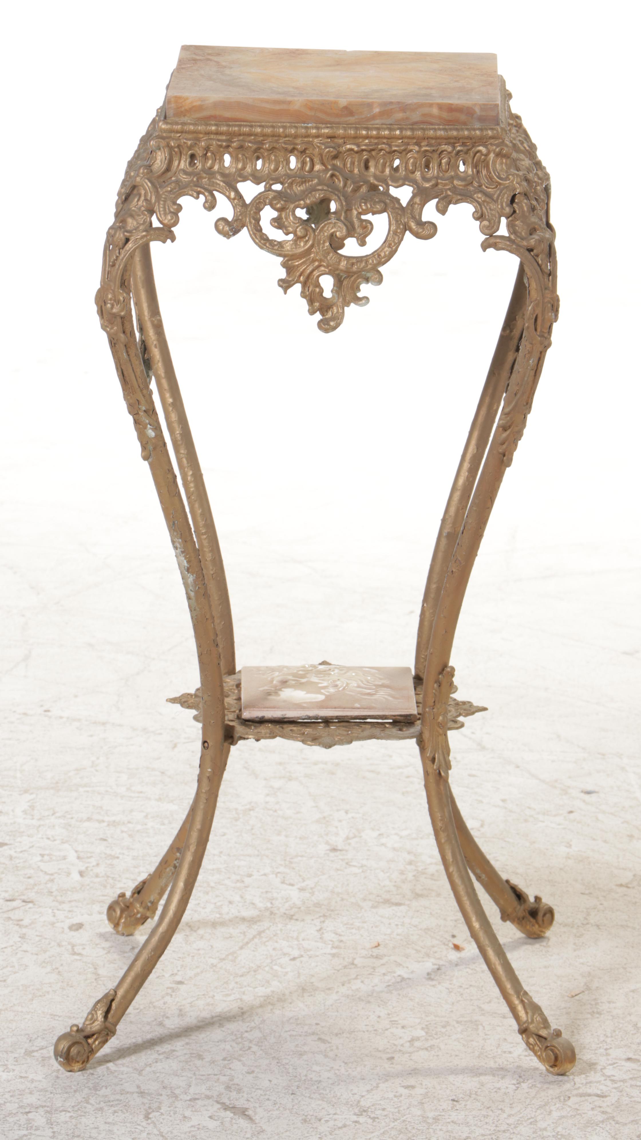 Victorian Rococo Revival Gold-Painted Metal and Onyx Pedestal, Circa 1900