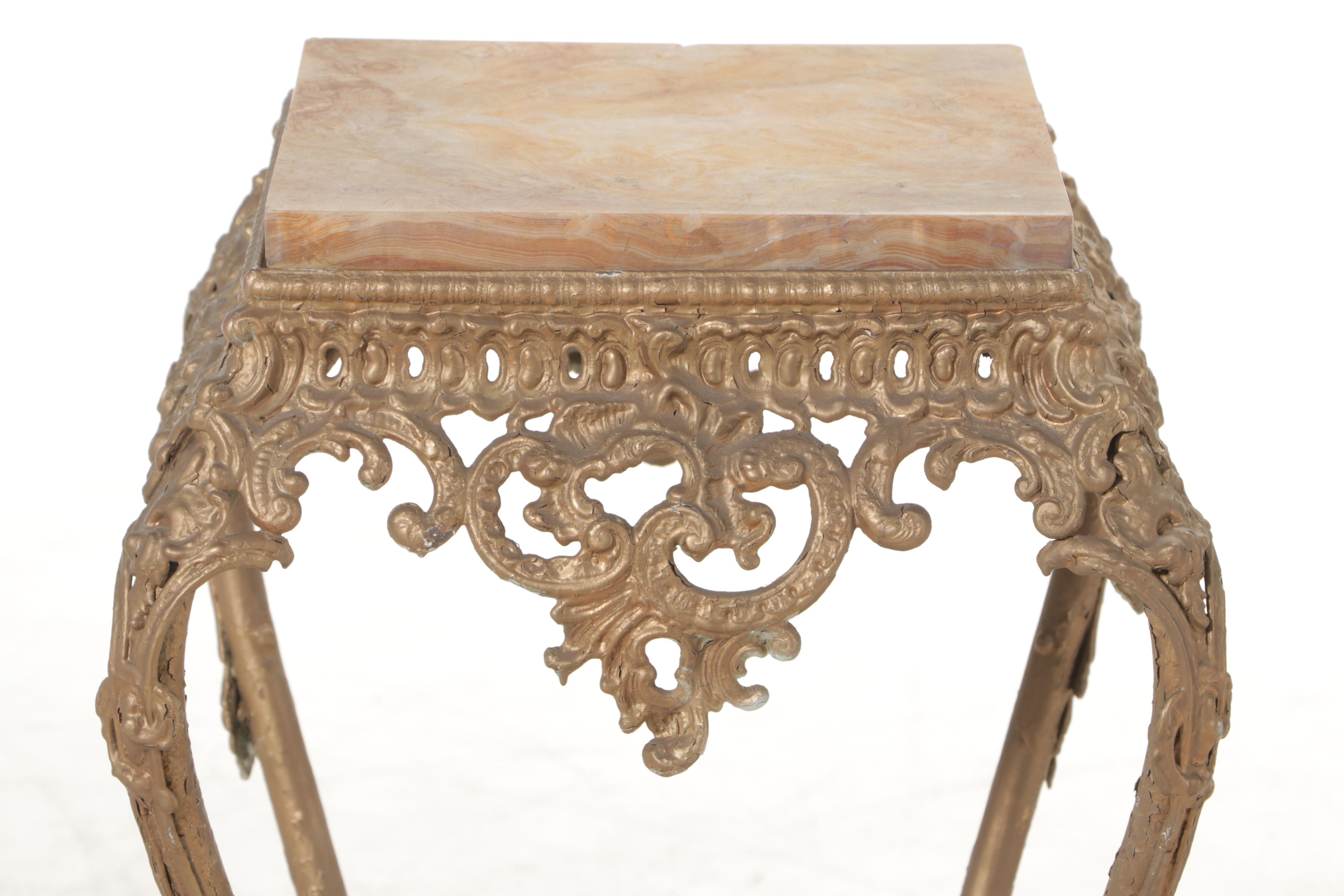 Victorian Rococo Revival Gold-Painted Metal and Onyx Pedestal, Circa 1900