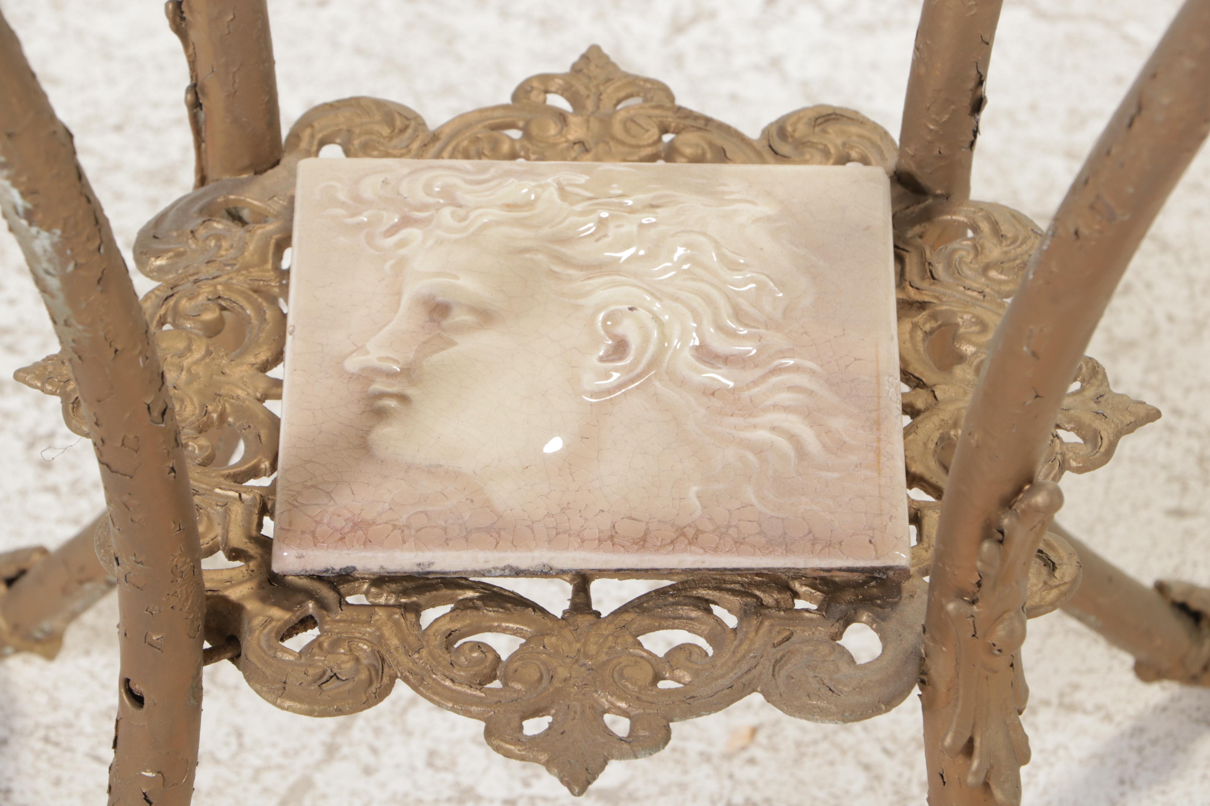 Victorian Rococo Revival Gold-Painted Metal and Onyx Pedestal, Circa 1900