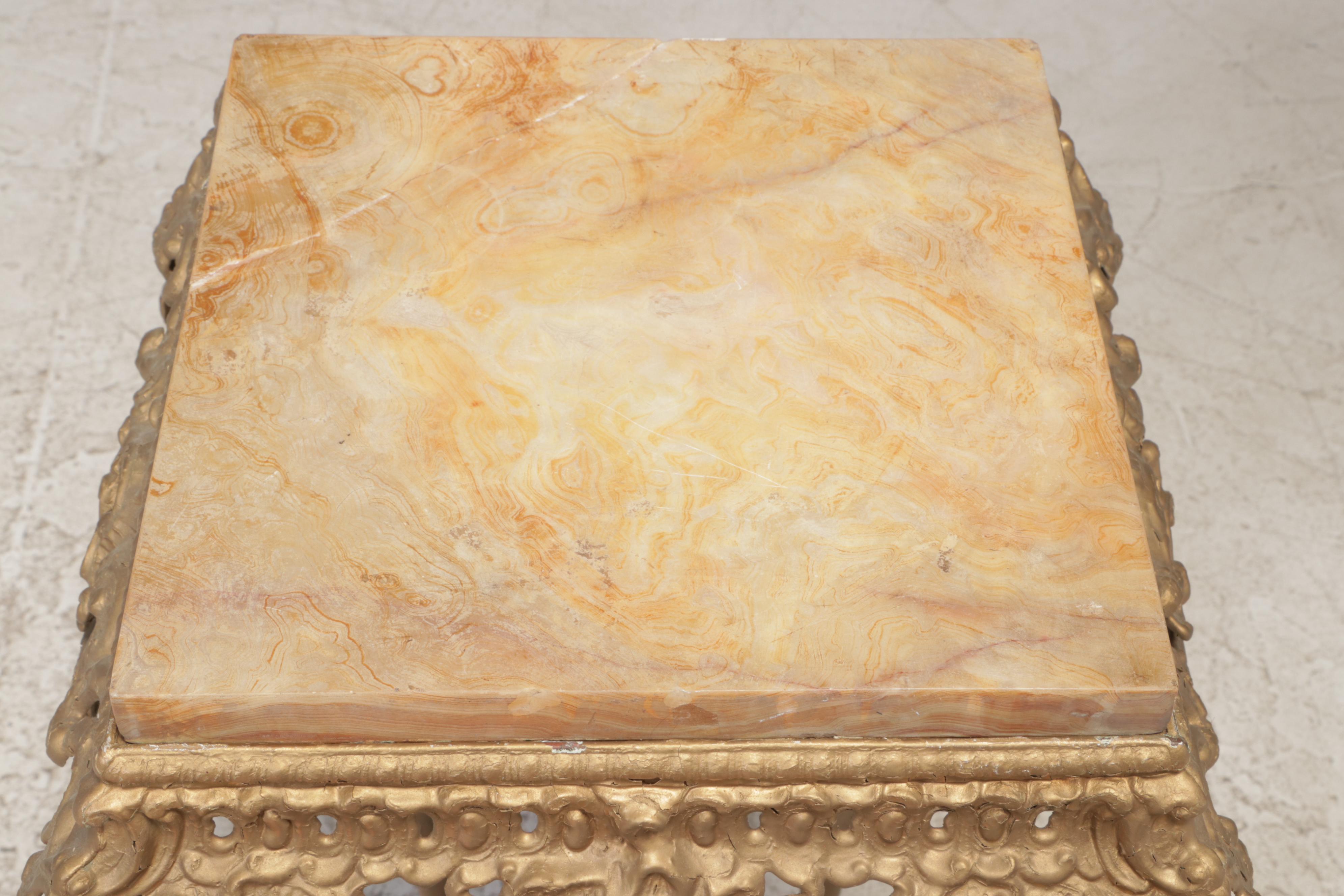 Victorian Rococo Revival Gold-Painted Metal and Onyx Pedestal, Circa 1900