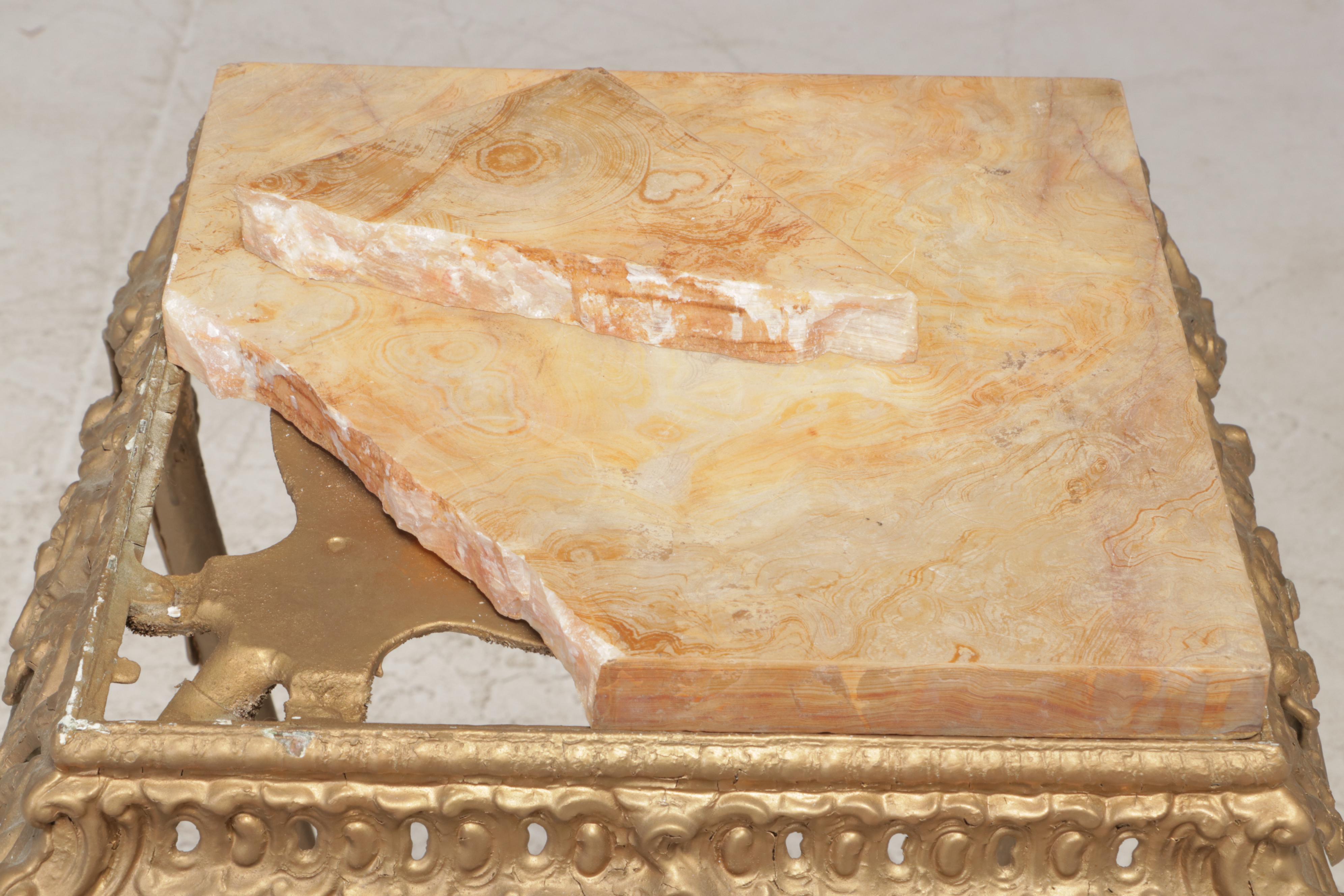 Victorian Rococo Revival Gold-Painted Metal and Onyx Pedestal, Circa 1900