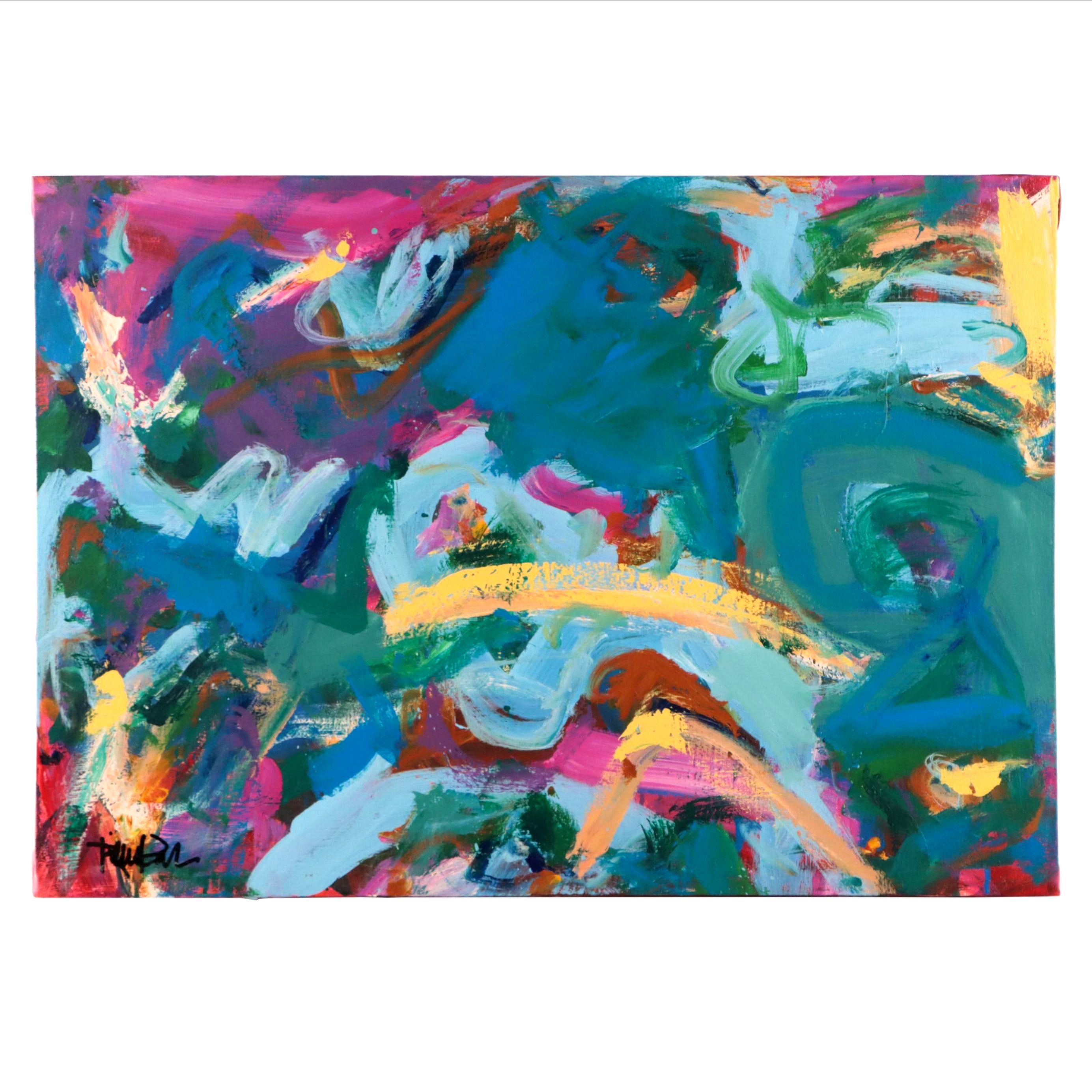 Robbie Kemper Abstract Acrylic Painting "Curves Among Colors"