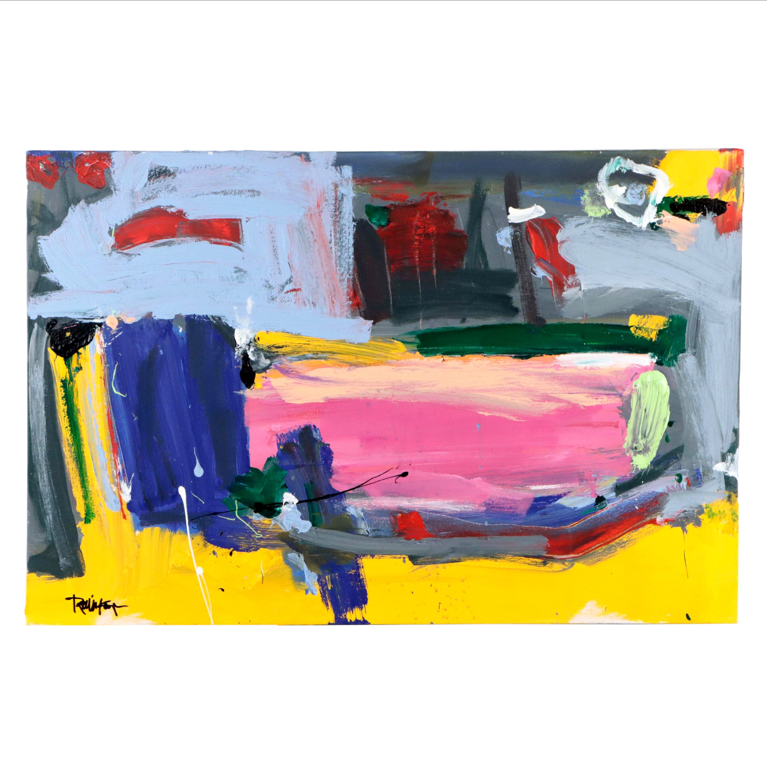 Robbie Kemper Abstract Acrylic Painting "Yellow Curve Landscape"