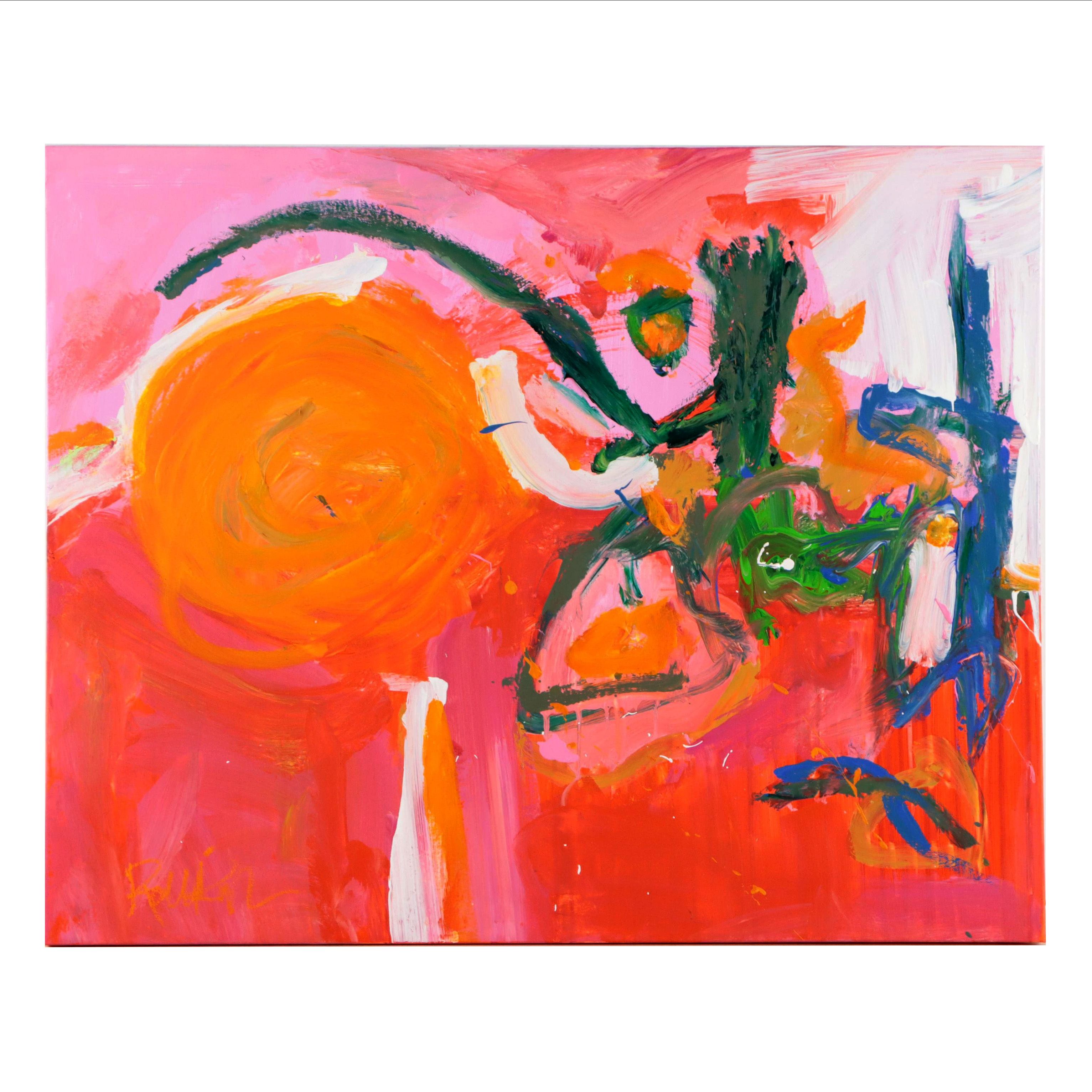 Robbie Kemper Abstract Acrylic Painting "Orange Sun Eyebrow"