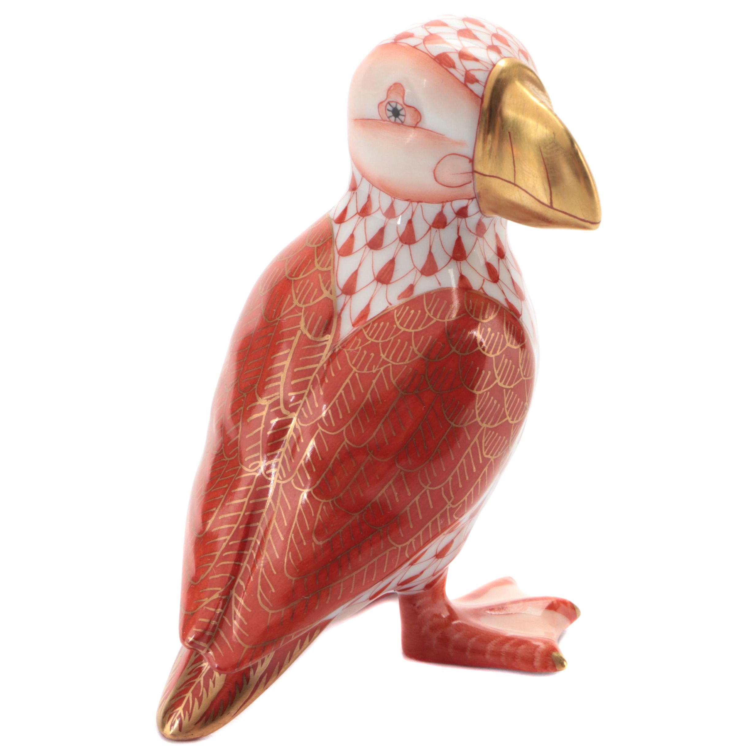 Herend Rust Fishnet with Gold "Puffin" Porcelain Figurine