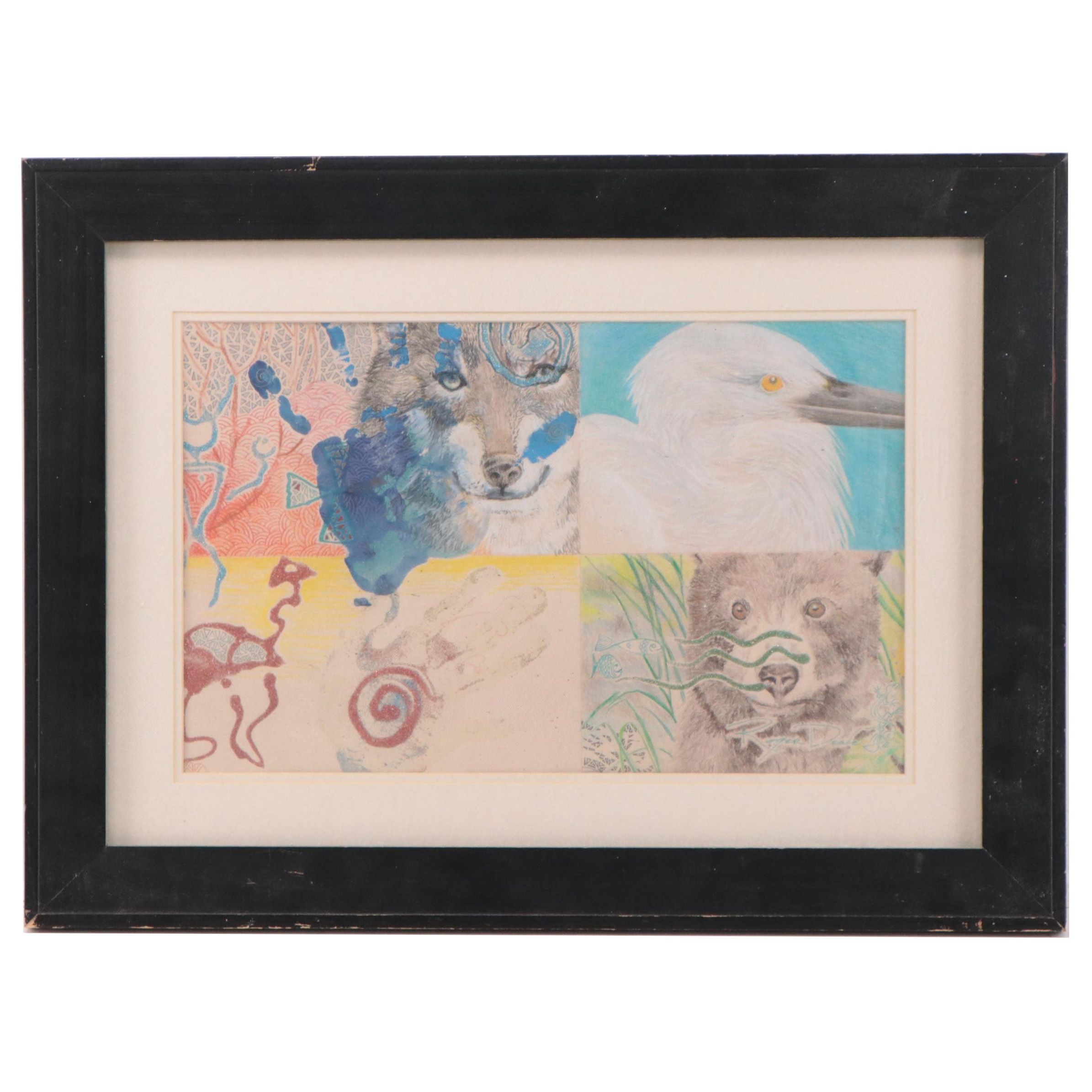 Roger Deale, Jr. Mixed Media Drawing of Animals