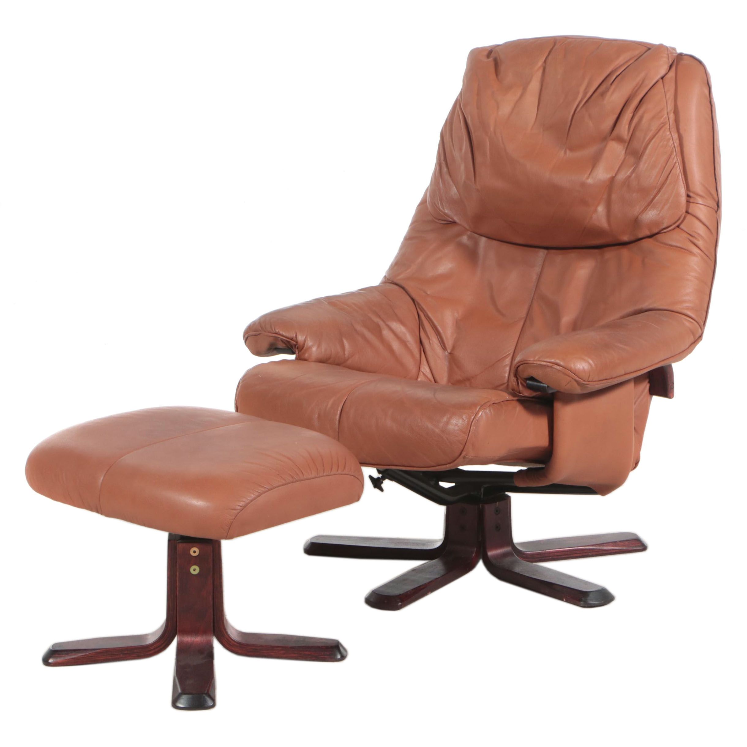 Leather-Upholstered Armchair and Ottoman on Bentwood Base