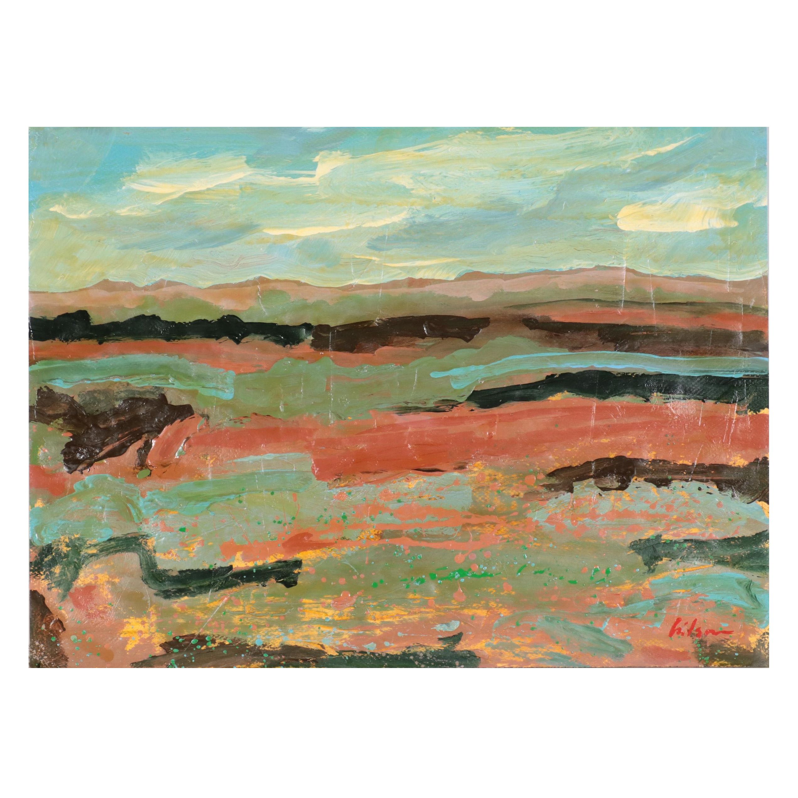 Harry Hilson Abstract Acrylic Painting "Land Song," Late 20th Century