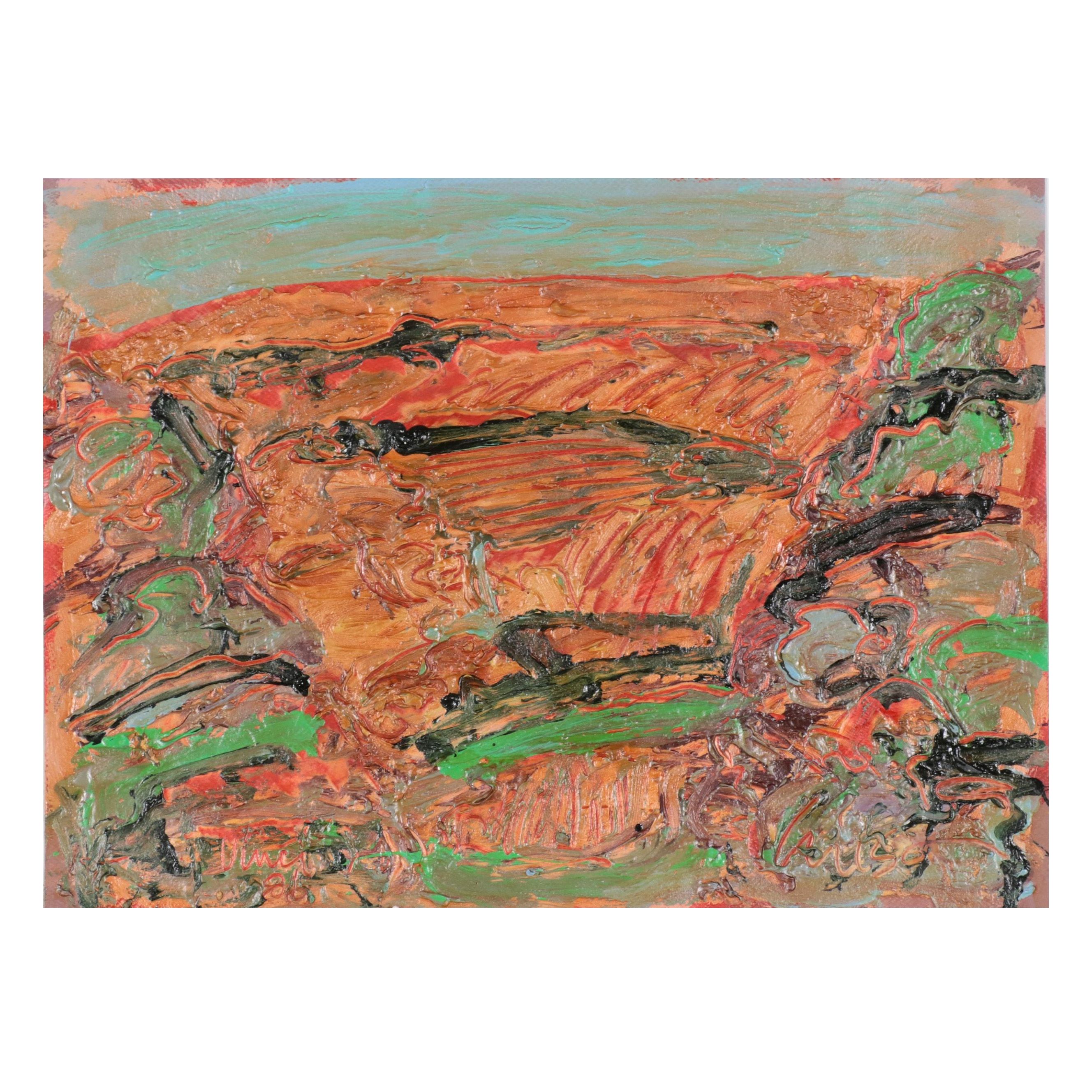 Harry Hilson Abstract Acrylic Painting, 1986