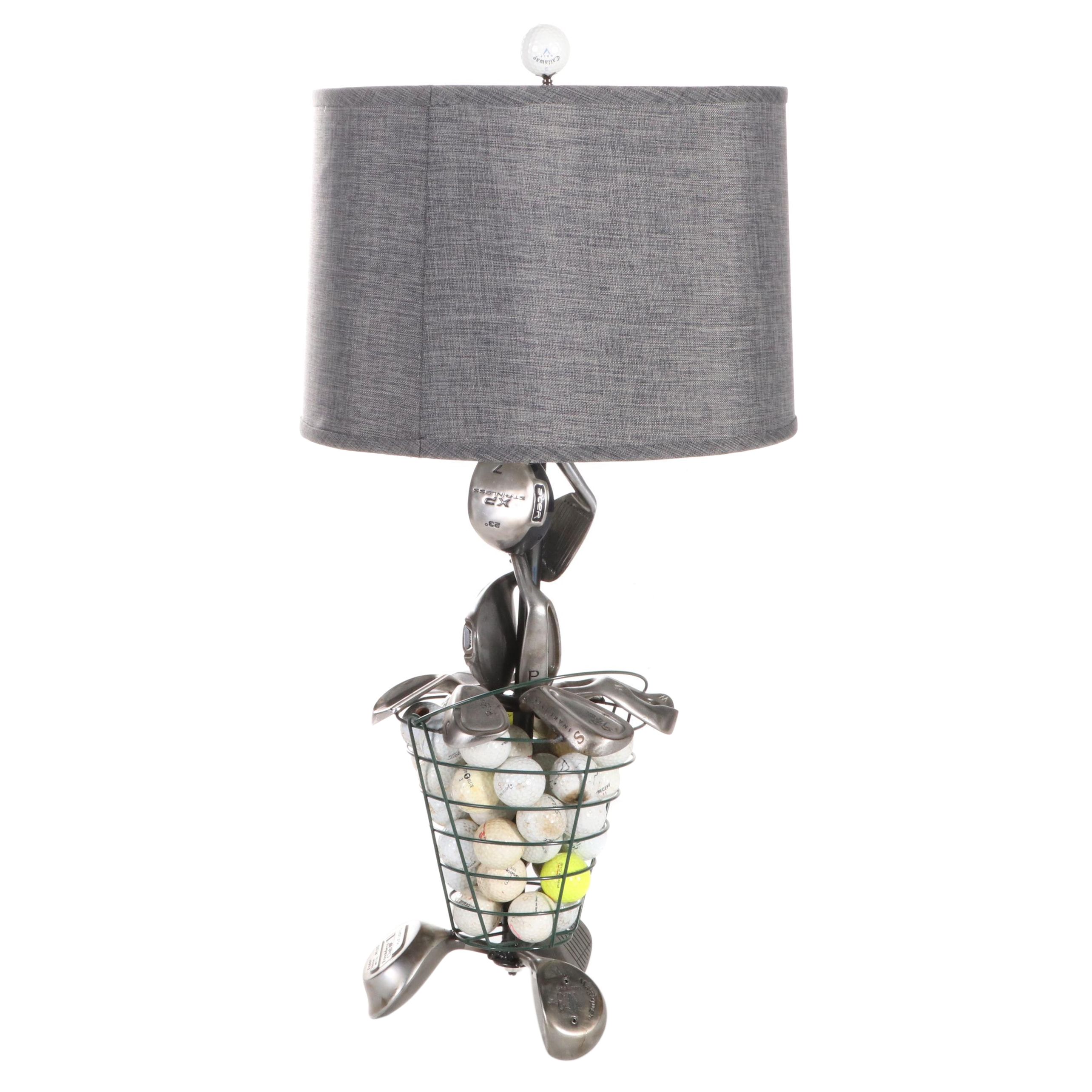 Handcrafted Golf Balls and Drivers With Range Basket Table Lamp