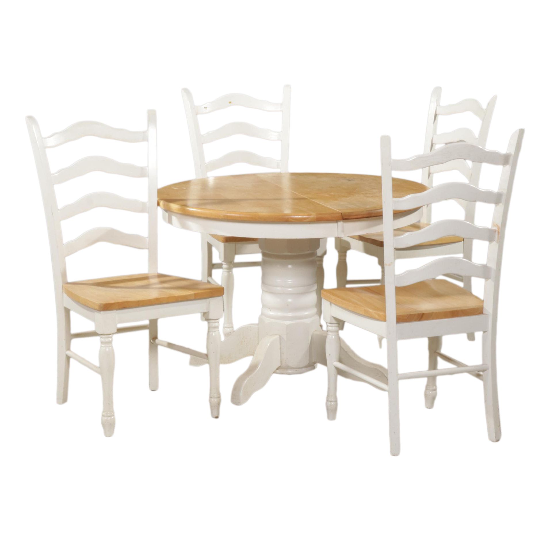 Ligo Farmhouse Style Parcel White-Painted Pedestal Dining Table and Four Chairs