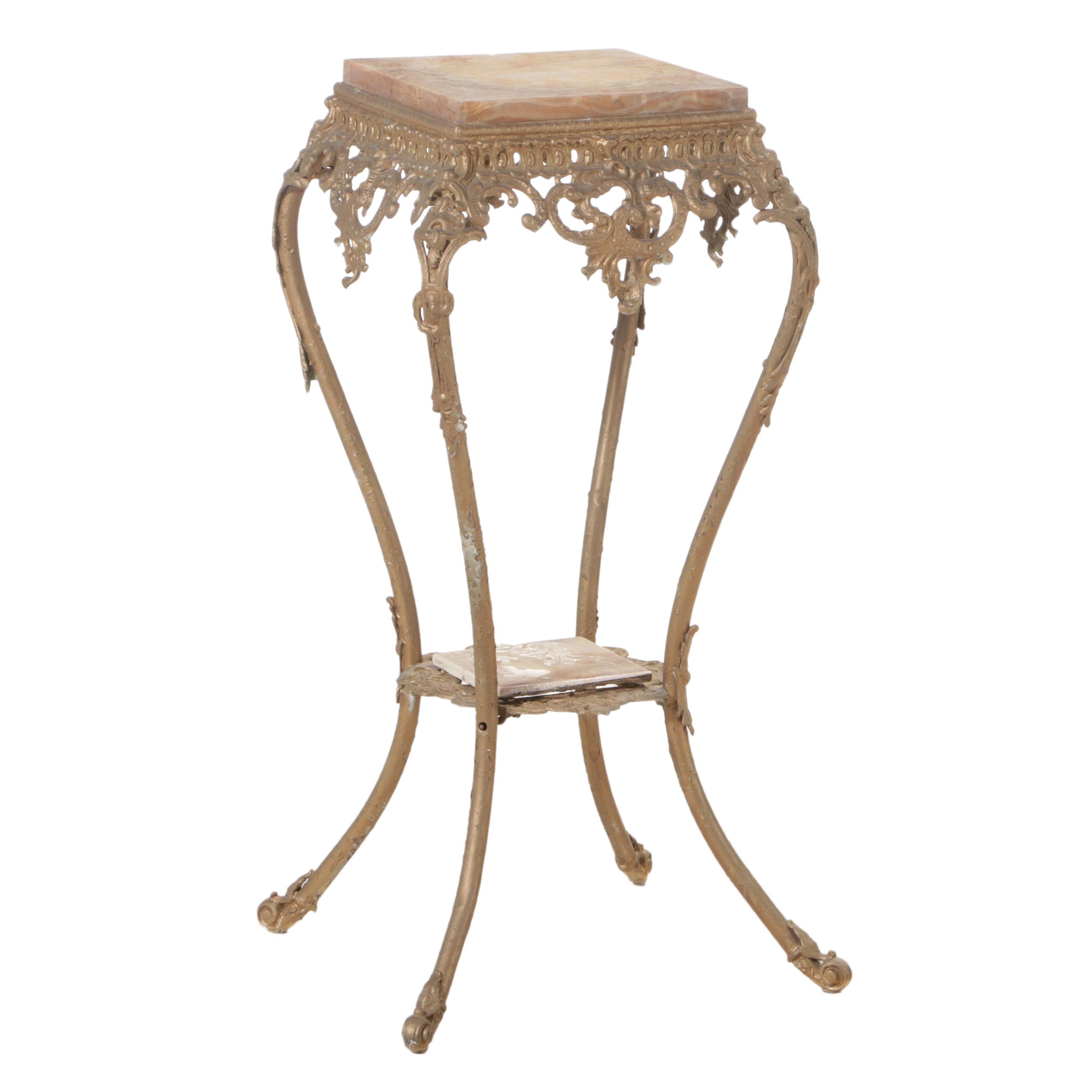 Victorian Rococo Revival Gold-Painted Metal and Onyx Pedestal, Circa 1900