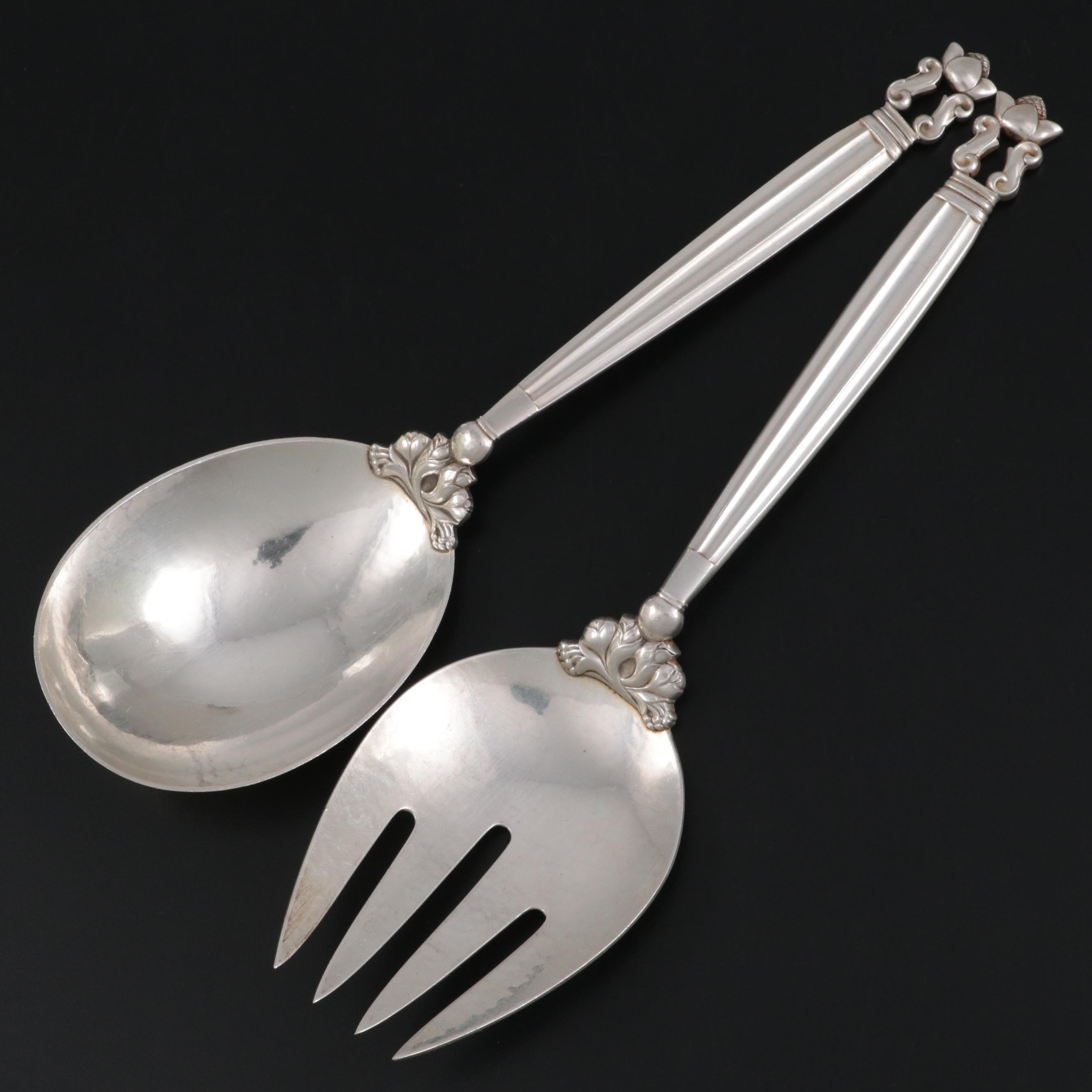 Georg Jensen "Acorn" Sterling Silver Serving Fork and Spoon