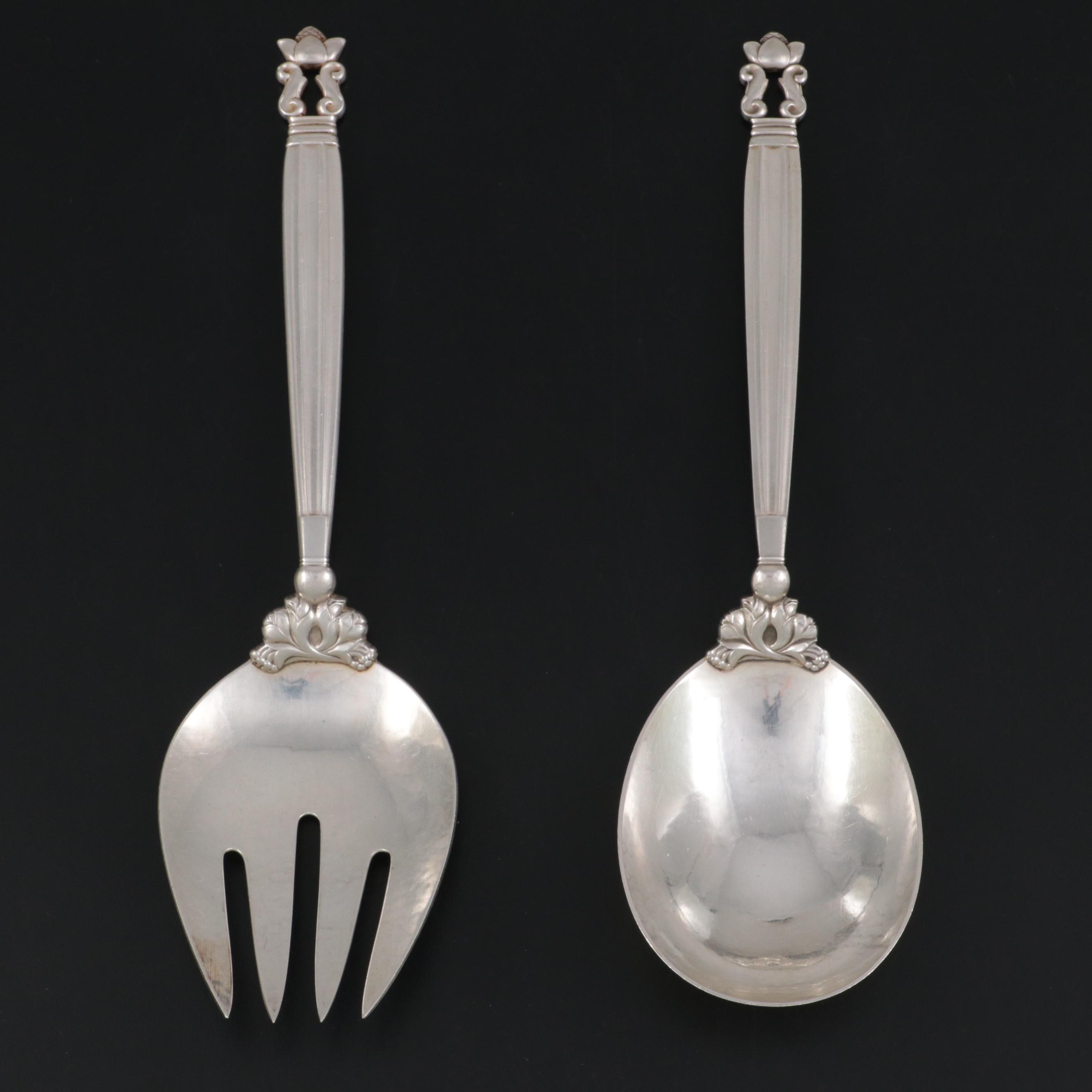 Georg Jensen "Acorn" Sterling Silver Serving Fork and Spoon