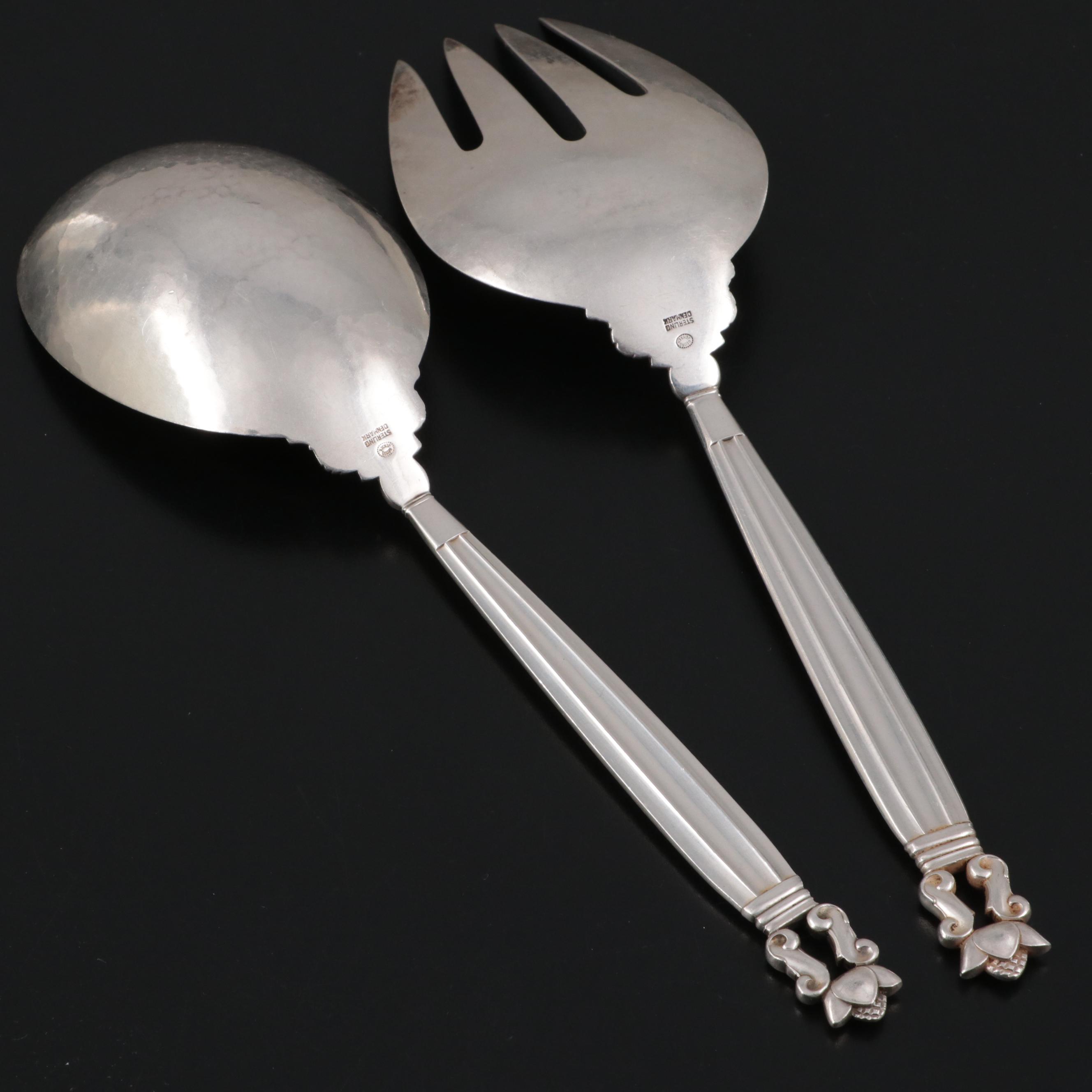Georg Jensen "Acorn" Sterling Silver Serving Fork and Spoon