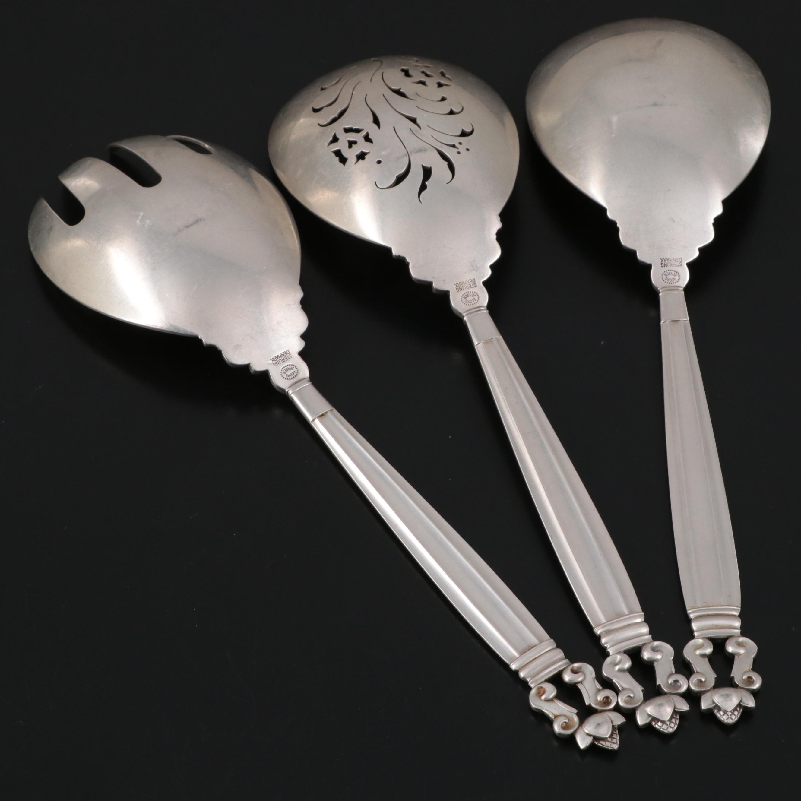 Georg Jensen "Acorn" Sterling Silver Serving Utensils
