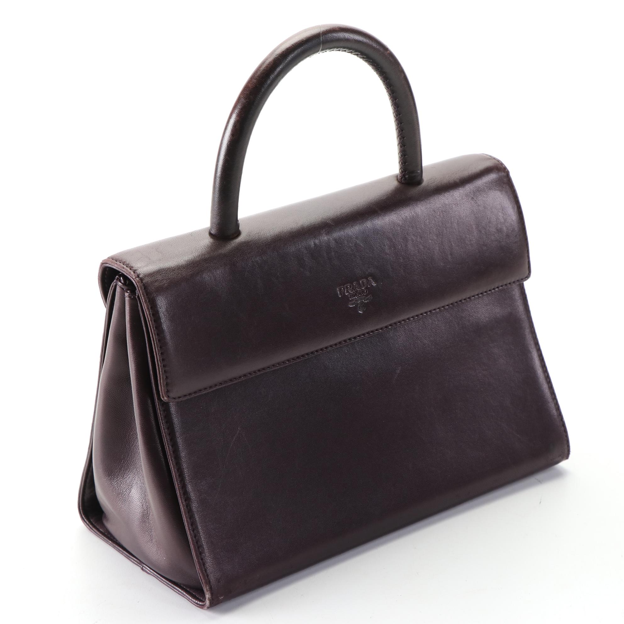 Prada Top Handle Flap Front Bag in Mora Lambskin Leather