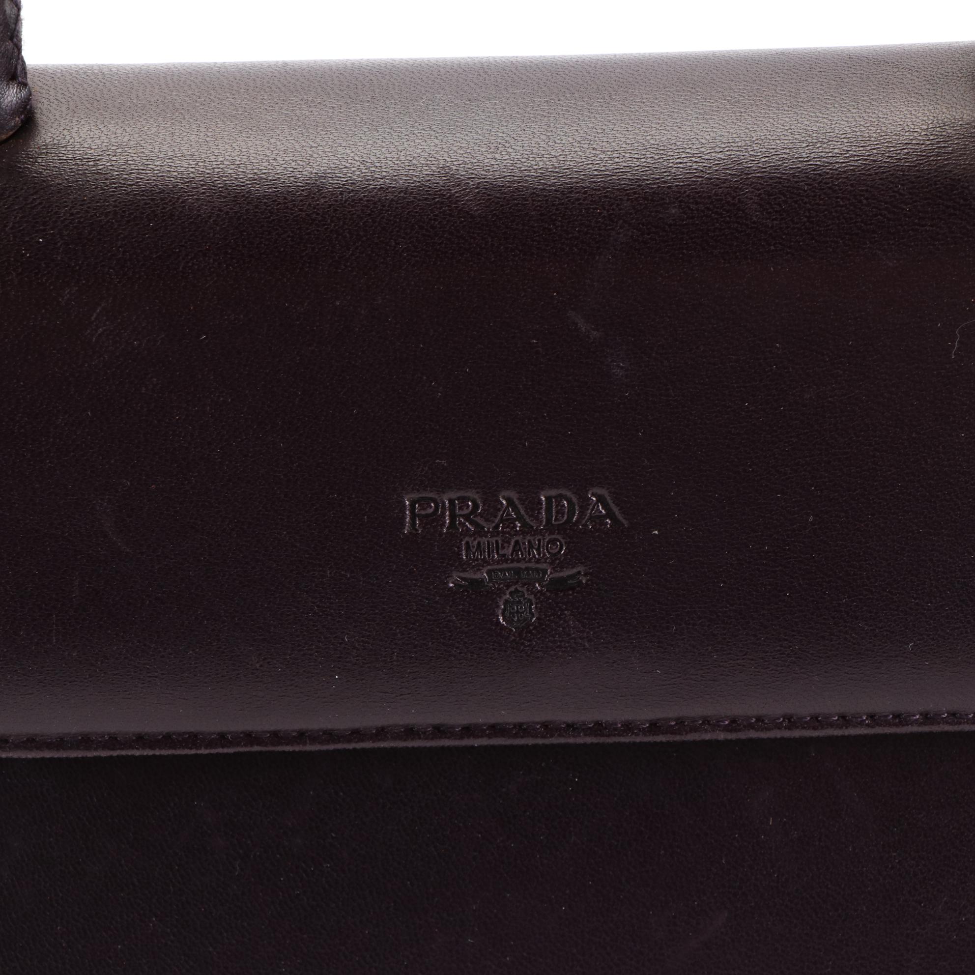 Prada Top Handle Flap Front Bag in Mora Lambskin Leather