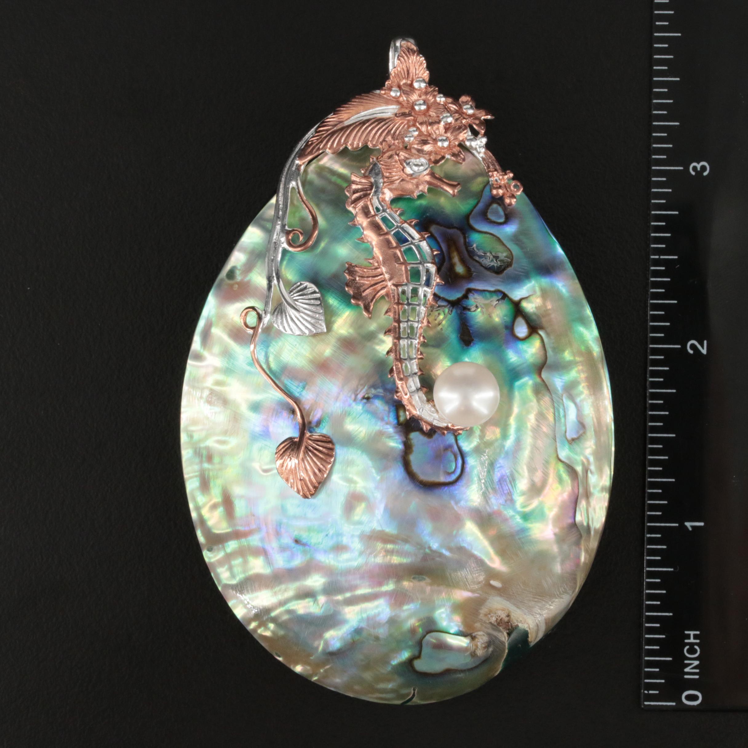 Sterling Abalone and Pearl Seahorse Pendant