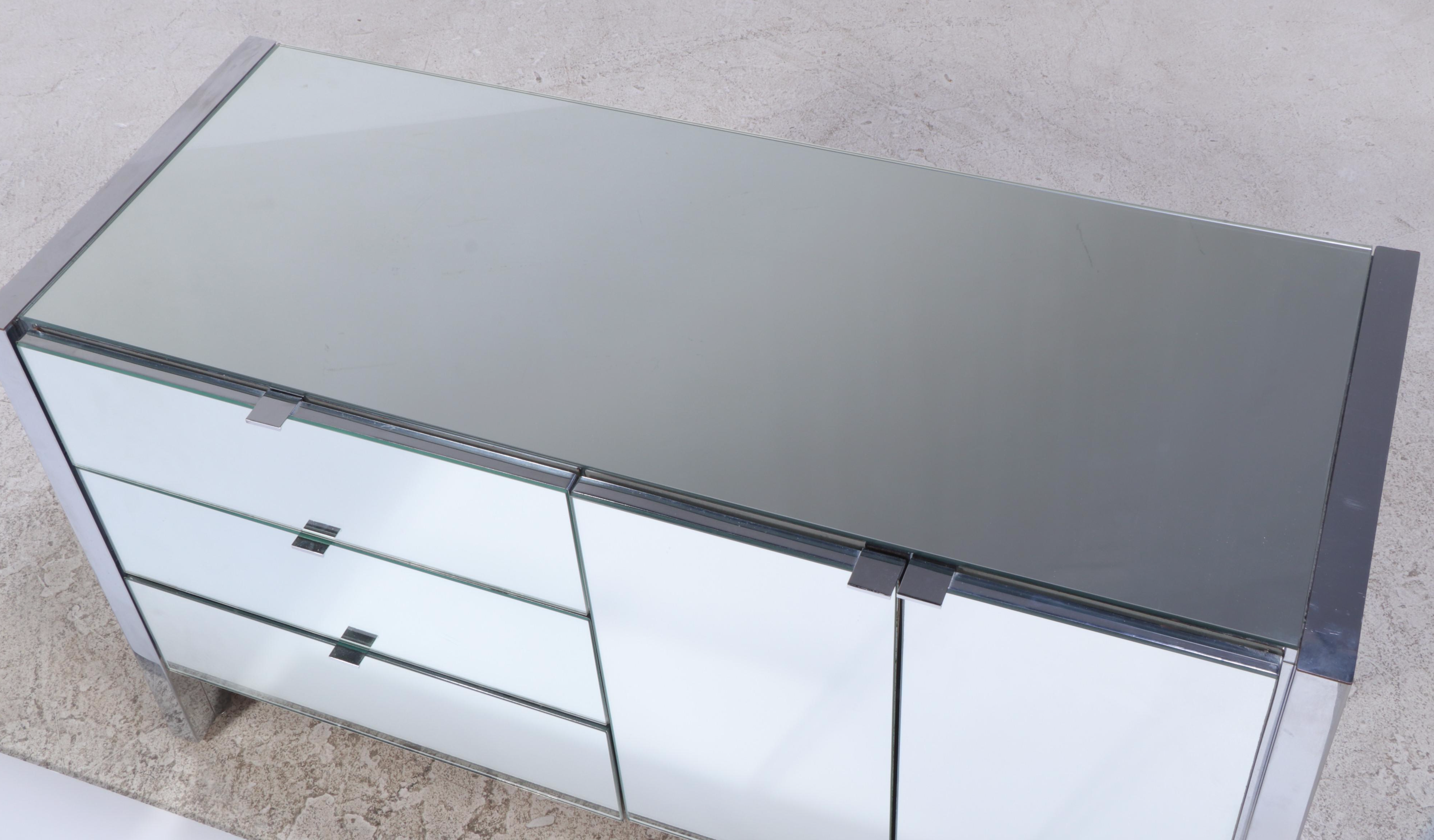 Modernist Chrome and Mirrored Glass Credenza, Late 20th Century