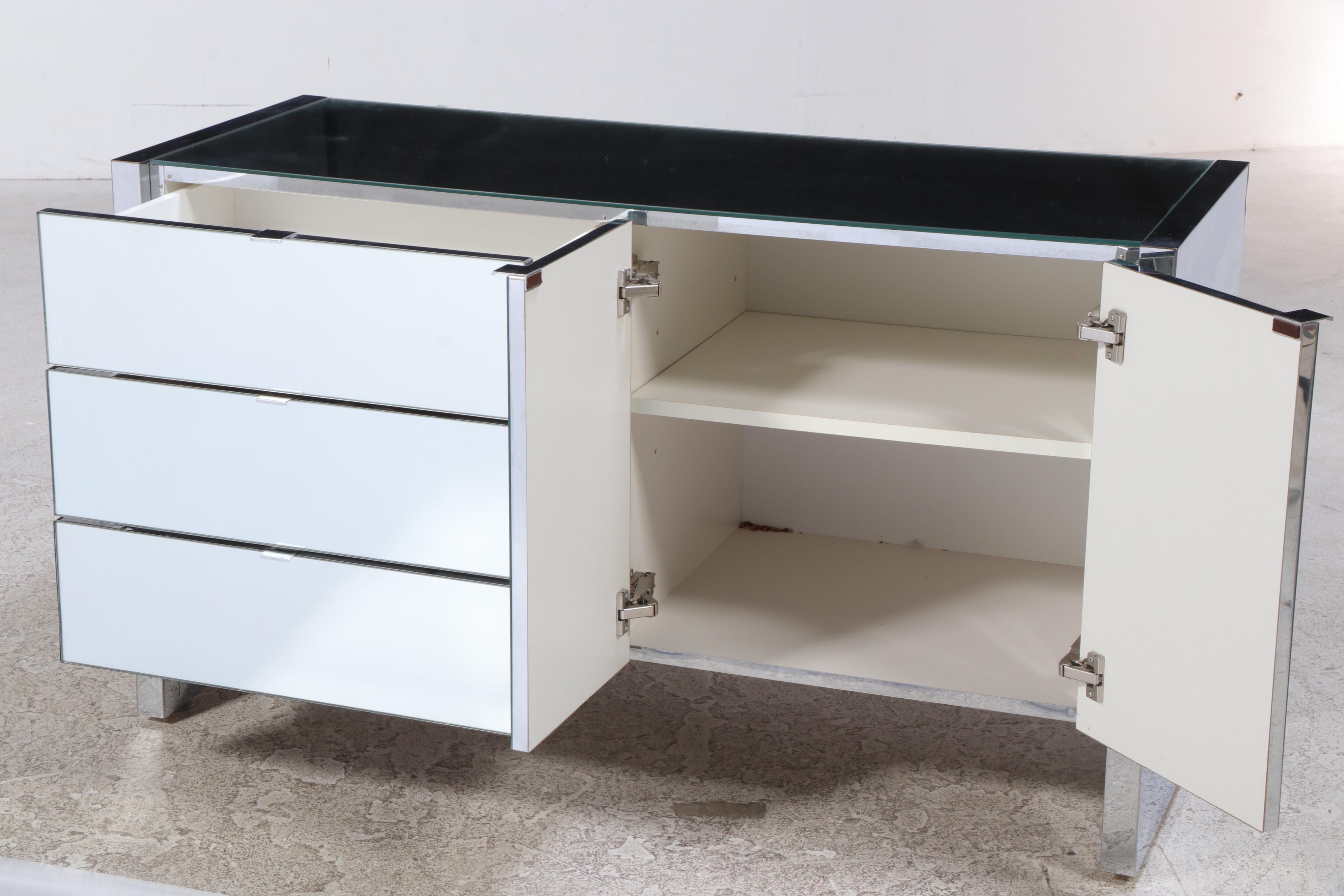 Modernist Chrome and Mirrored Glass Credenza, Late 20th Century