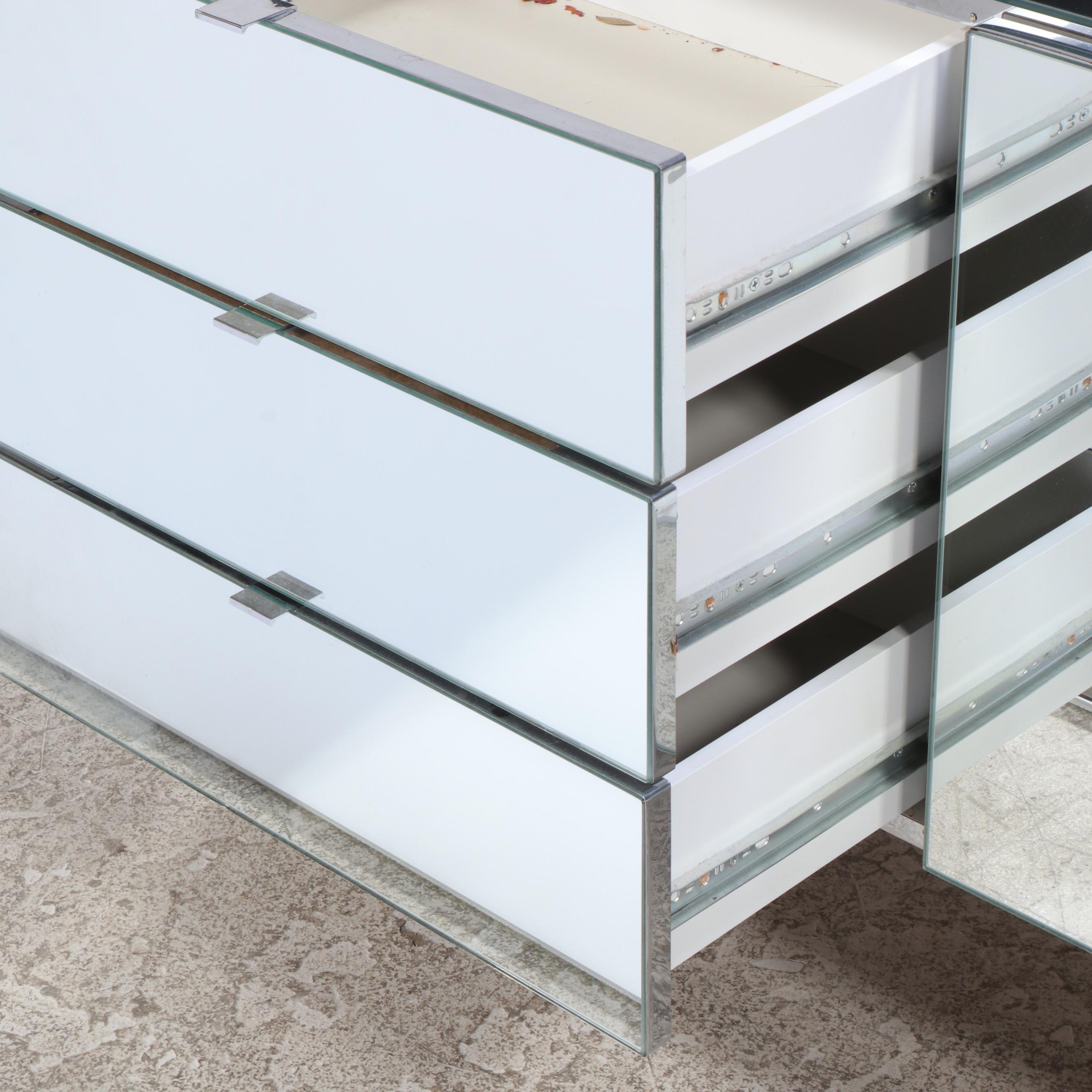 Modernist Chrome and Mirrored Glass Credenza, Late 20th Century