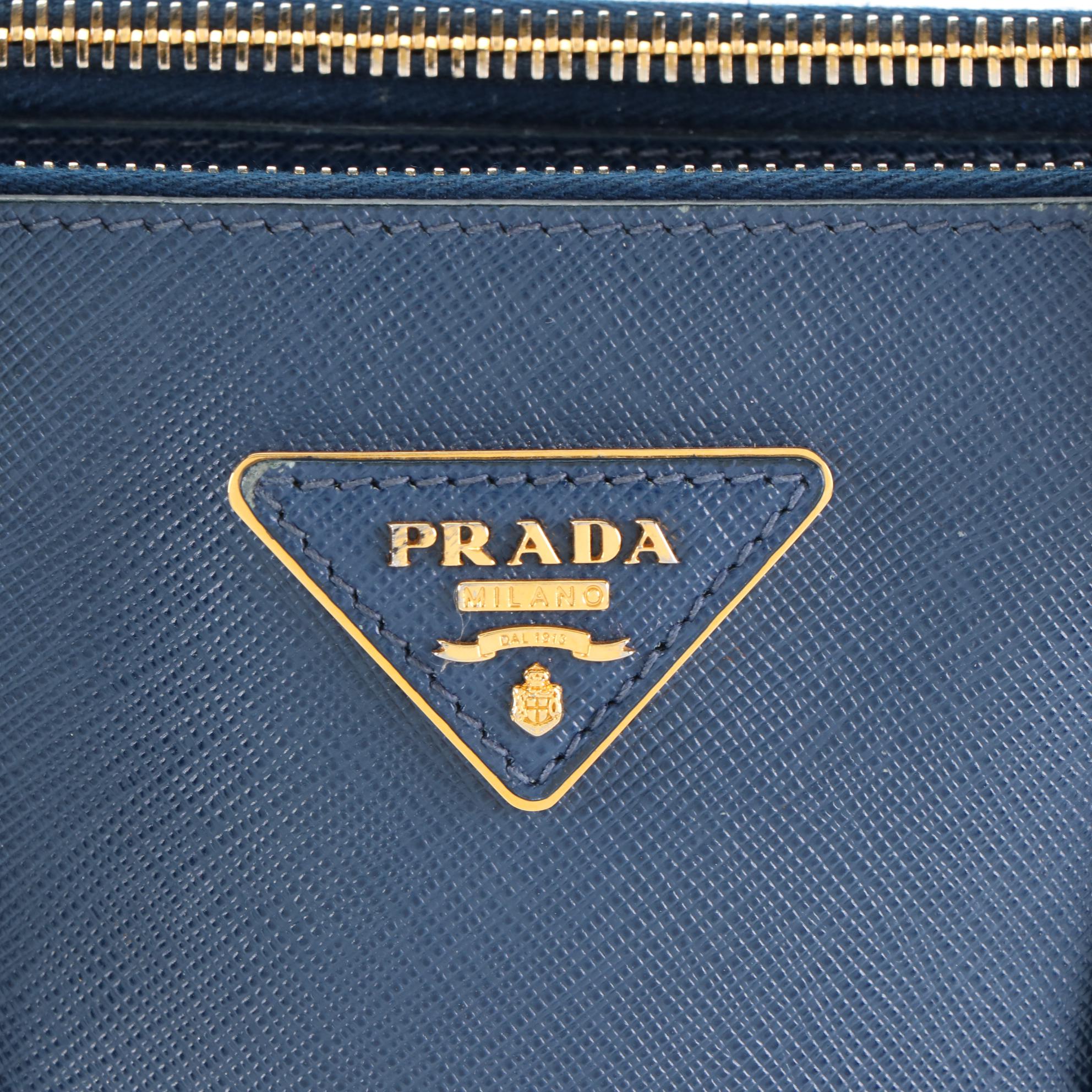 Prada Galleria Small Double Zip Tote in Blue Saffiano Leather